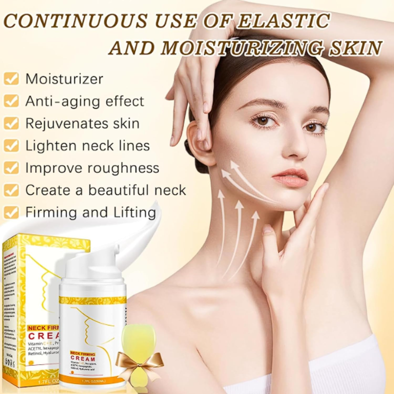 Neck Firming Cream for Tightening and Lifting, anti Aging Moisturizer with Retinol, Collagen, Vitamin C & E, Hexapeptide & Hyaluronic Acid, Reduces Wrinkles, Hydrates Face Neck & D&eacute;collet&eacute; (1Pcs) - 4Pcs image number 4