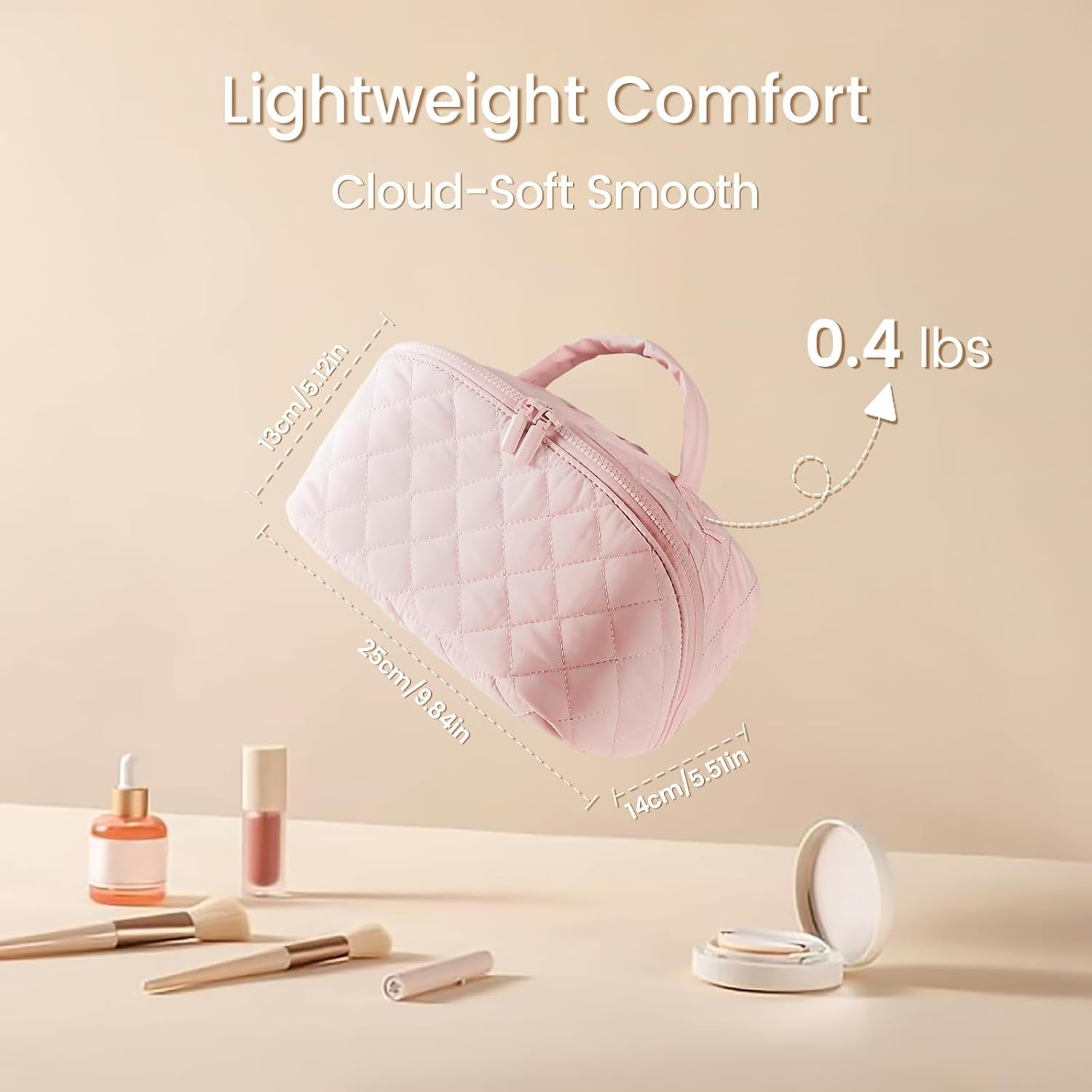 SZMDLX Waterproof Makeup Bag & Makeup Organizer - Travel Toiletry Bag, 180&deg; Lay-Flat Large Cosmetic Case, Puffy Padded Travel Organizer for Brushes & Cosmetics, Perfect Gifts for Women and Men（Pink） - Blue image number 3