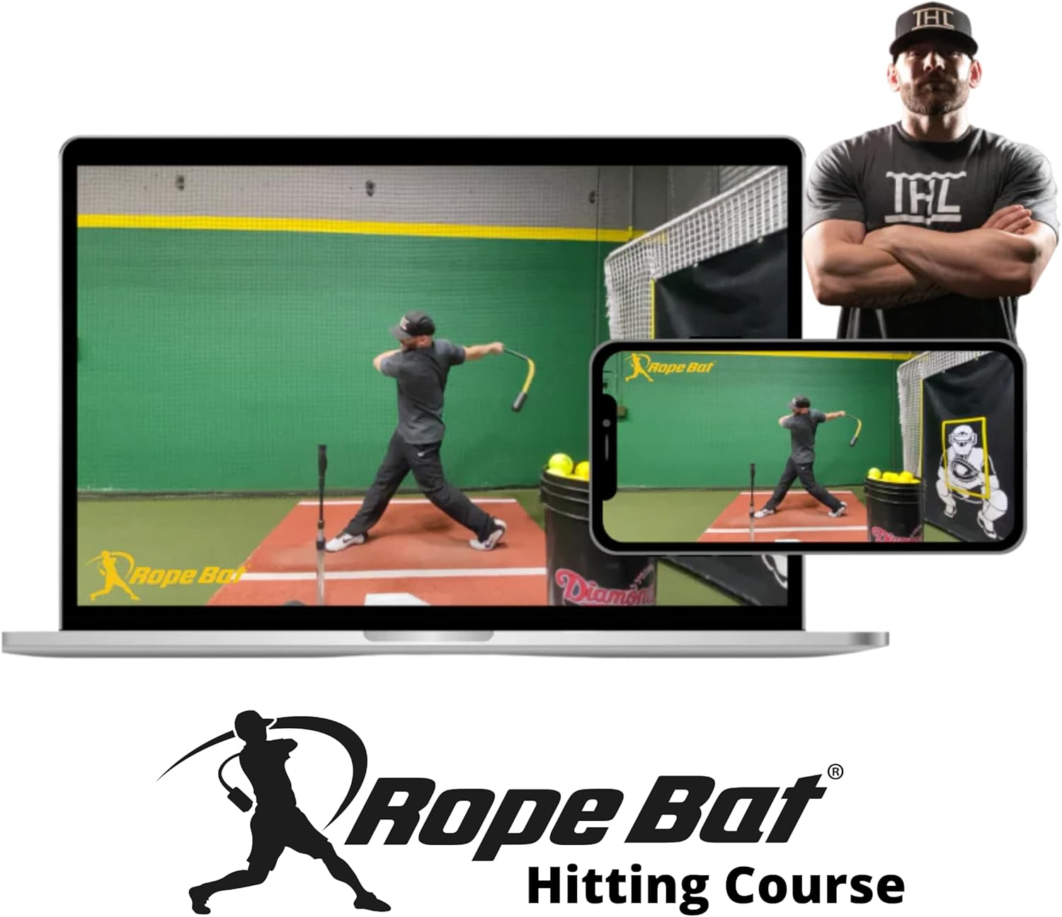 Rope Bat - Ultimate Rope Bat Swing Trainer W/ 3 Smushballs Baseball & Softball Hitting Trainer, Training Tool, Batting Aid image number 1