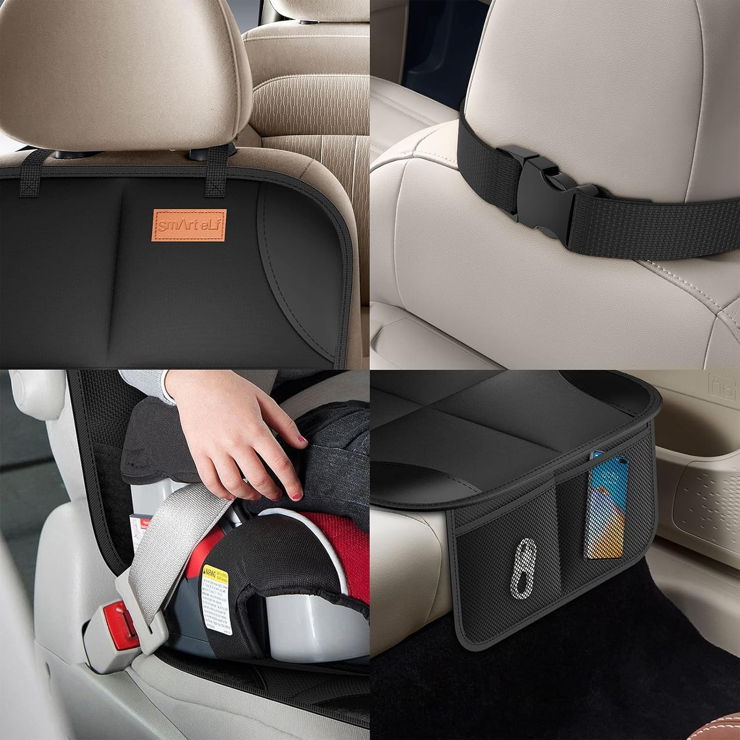 Smart Elf Car Seat Protector, 2Pack Seat Protector Protect Child Seats with Thickest Padding and Non-Slip Backing Mesh Pockets for Baby and Pet image number 6