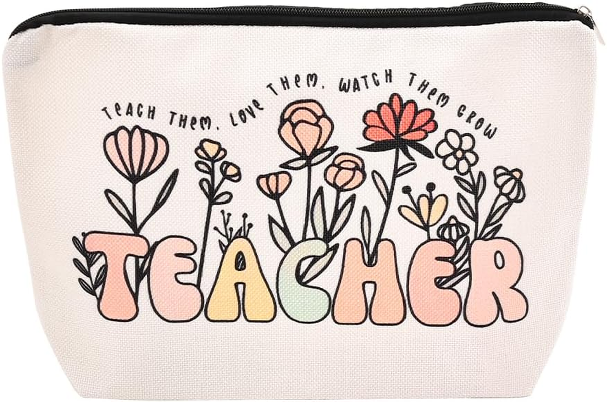 Teacher Floral Cosmetic Bags Women Appreciation Birthday Thank You Gifts for Teachers from Students Makeup Bag for Retired Staff Coworker