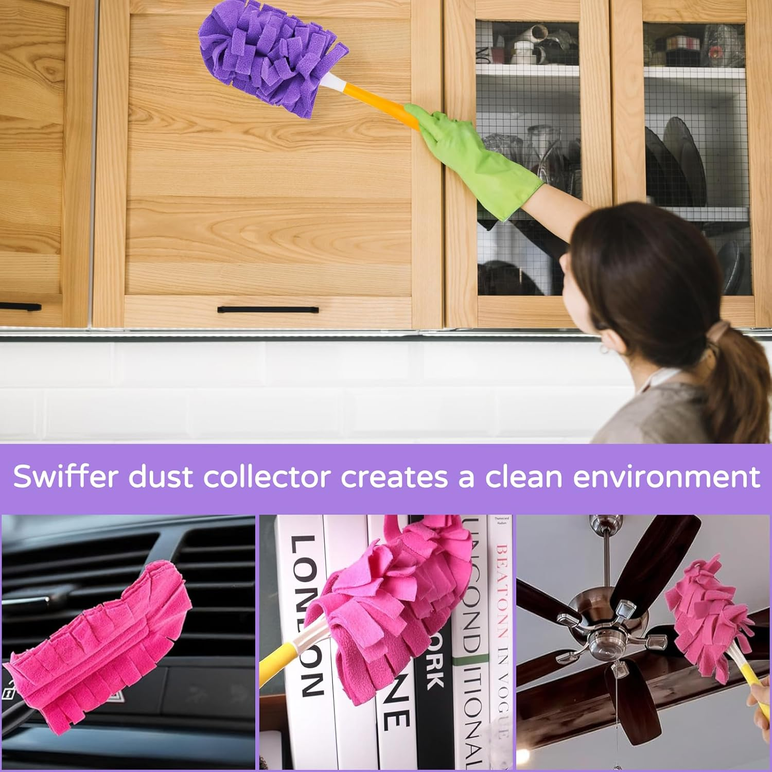 Pack of 5 Washable Duster Telescopic Long Extendable Duster, Dust Magnet, Duster, Telescopic Rod, for Cleaning Car, Computer, Air Conditioning, TV and Other image number 5
