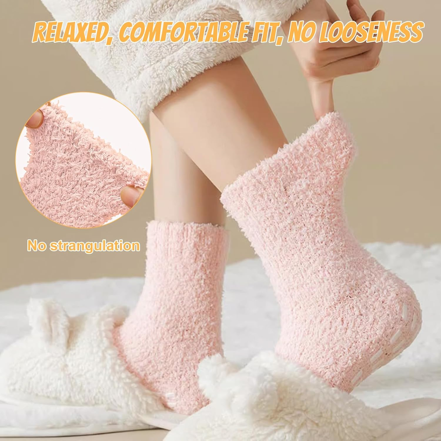 Unisex 3-Pack Non-Slip Winter Socks - Couple Cozy Thermal Fleece Bed Socks with Anti-Skid Grips - Soft Coral Fluffy Floor Sock for Sleeping, Lounge & Home Mid-Crew image number 1