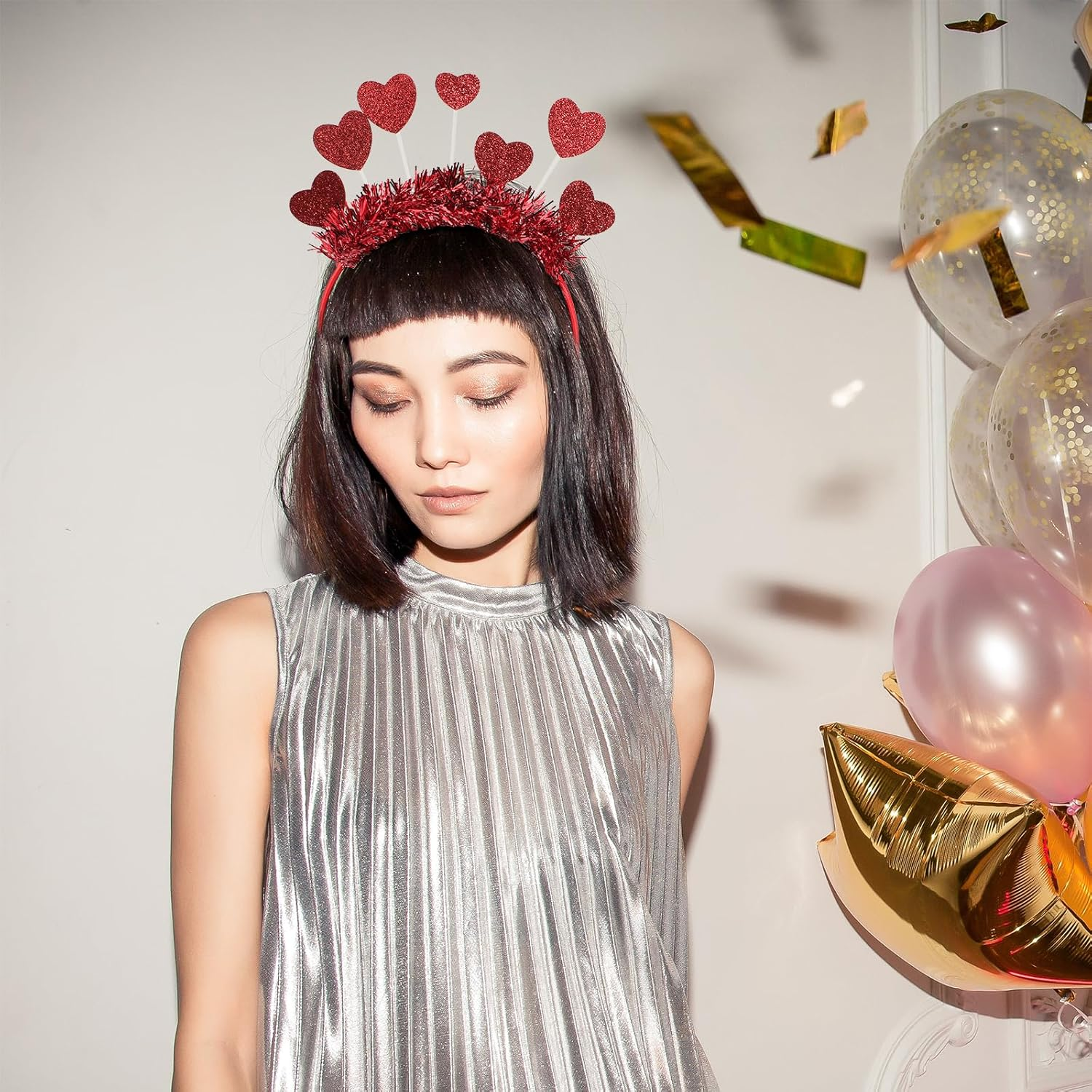 SOLUSTRE Red Heart Headband 2 Pieces Love Heart Antenna Headbands Glitter Love Headband Love Shaped Headband Valentine'S Day Party Hair for Holiday image number 5