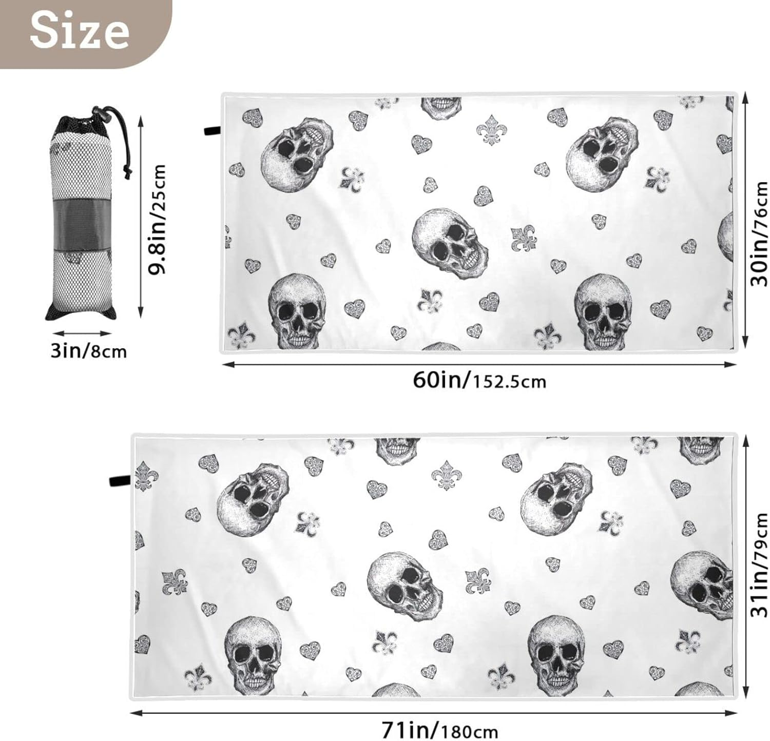 ODAWA Skulls Black Beach Towels Quick-Dry Super Absorbent Beach Blanket Pool Travel Swimming Bath Shower Towel image number 2