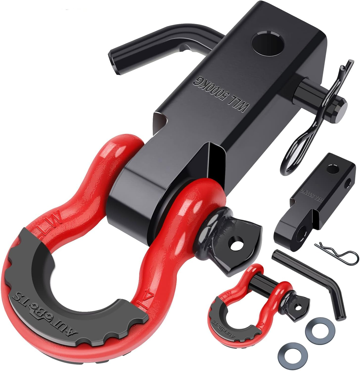 AUTOBOTS Shackle Hitch Receiver 2", 45,000 Lbs Break Strength Heavy Duty Receiver with 5/8" Screw Pin, 3/4" D Ring Shackles, Towing Accessories for Vehicle Recovery Off-Road, Red&Black image number 2