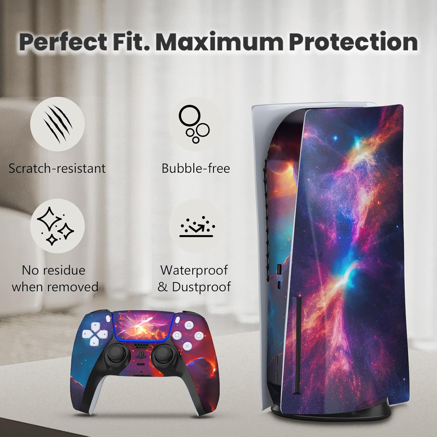 PS5 Skin Disc Edition Anime Console and Controller Vinyl Cover Skins Wraps for Playstation 5 Disc Version CD-ROM Version Purple and Green image number 5