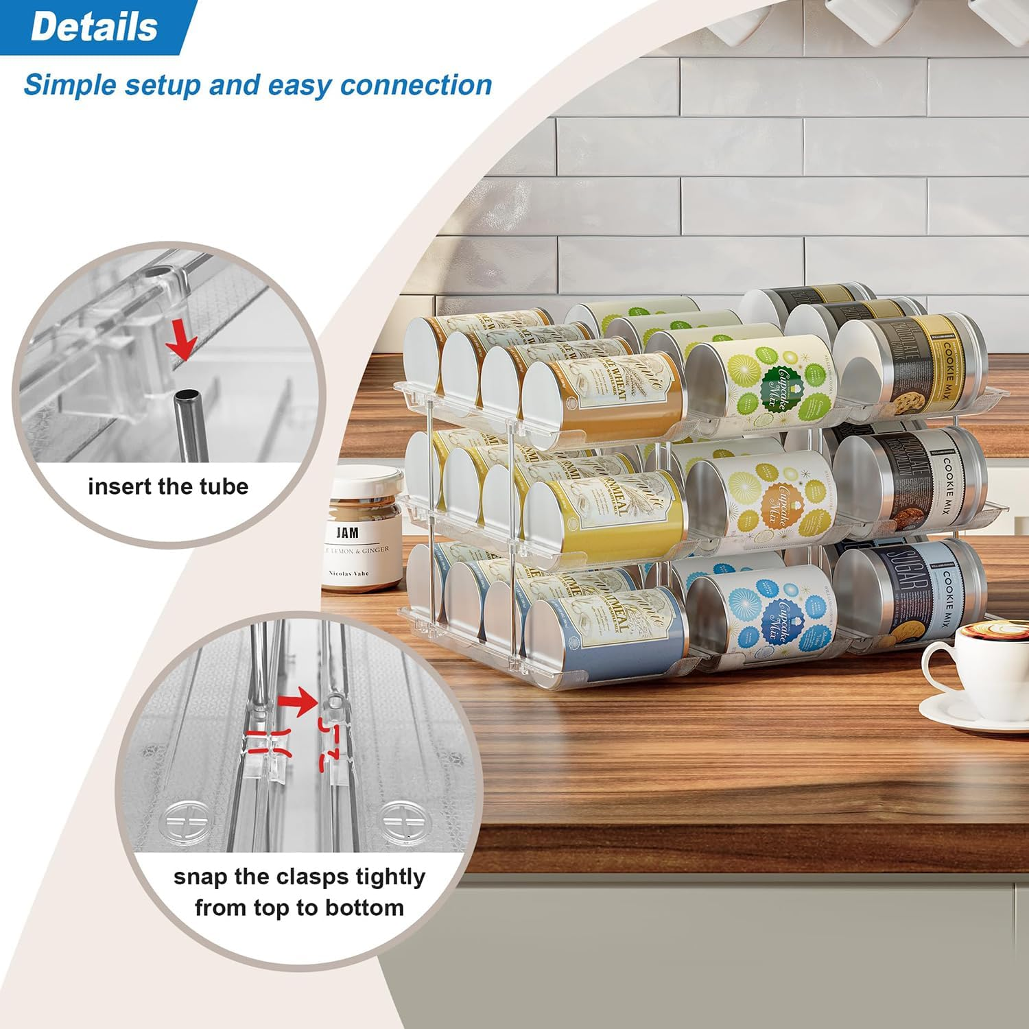 STORICANS Can Storage Organiser for Pantry ,Adjustable Height and Width Canned Goods Organiser, Soup Can Organiser Holds up to 36 Cans Food Dispenser Holder for Fridge,Kitchen Cabinet , 3 Tier(3 * 3) image number 2