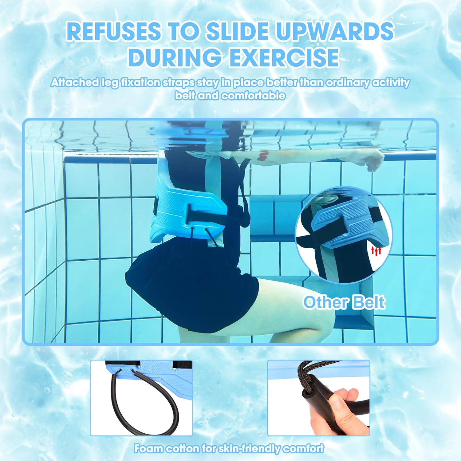 Hikeen Swim Floating Belt,Water Aerobics Swimming Belt with Fixing Straps,Jogger Flotation Aid Buoyancy Belt for Swimming Pool Fitness and Fitness Workout Therapy image number 4