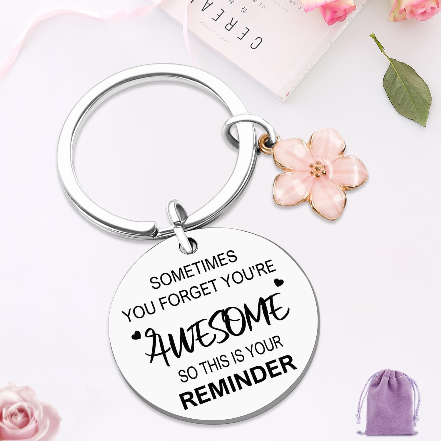 Yeohjoy 15Th Birthday Gifts for Girls: Purple Rainbow Makeup Bag & Inspirational Keychain, Perfect for Daughter, Niece, Granddaughter, Travel & Daily Use image number 6