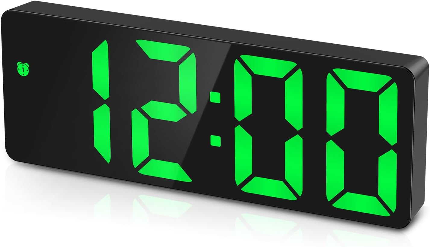 Digital Alarm Clock, Bedside Alarm Clocks with Colorful LED Display, Usb/Battery Powered Digital Clock with Voice Control, Snooze, Temperature, 3 Adjustable Brightness, Date for Heavy Sleepers