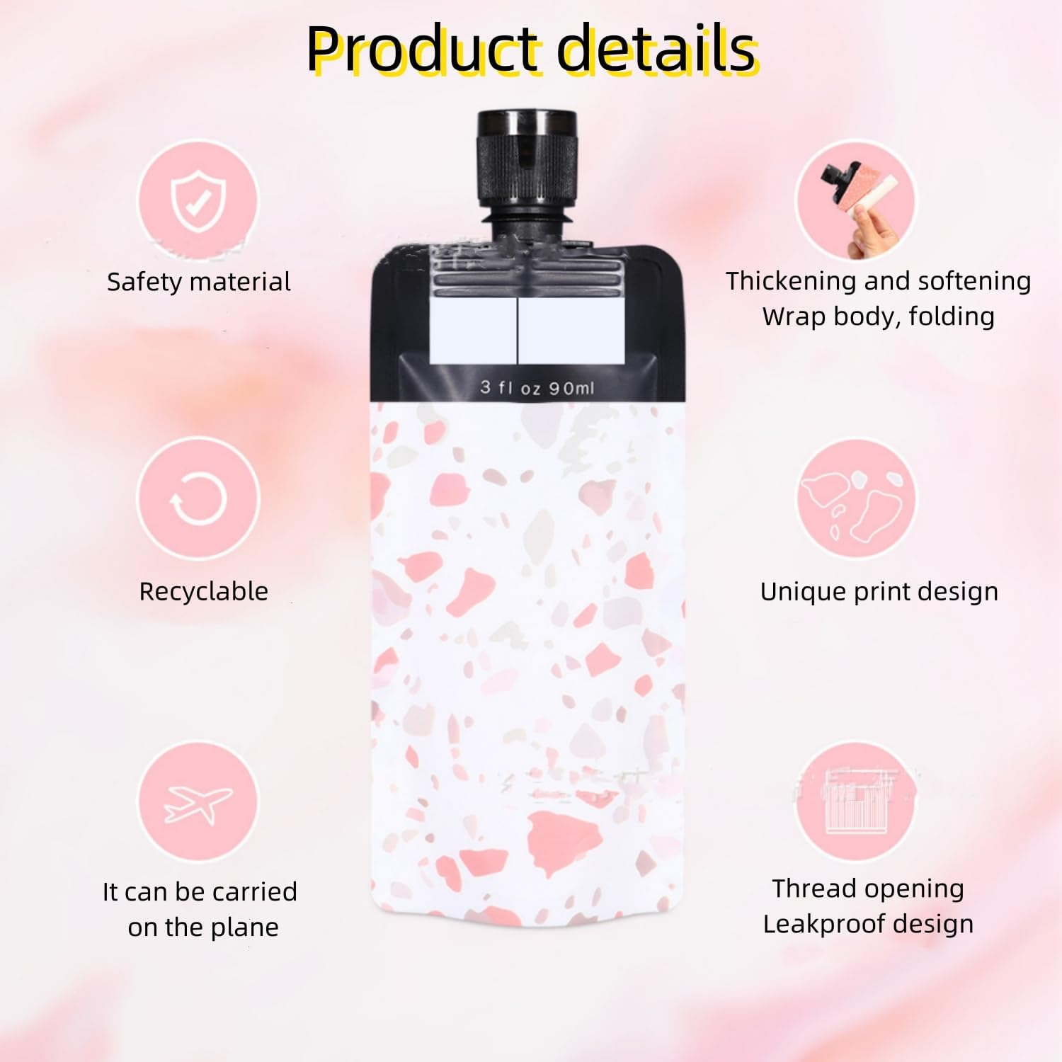 16 Pcs Travel Pouches for Liquids,Leak Proof Empty Squeeze Pouches, Portable Travel Fluid Makeup Packing Bagrefillable Travel Bottles,Travel Squeeze Pouches for Shampoo Conditioner Lotion Body Wash image number 1