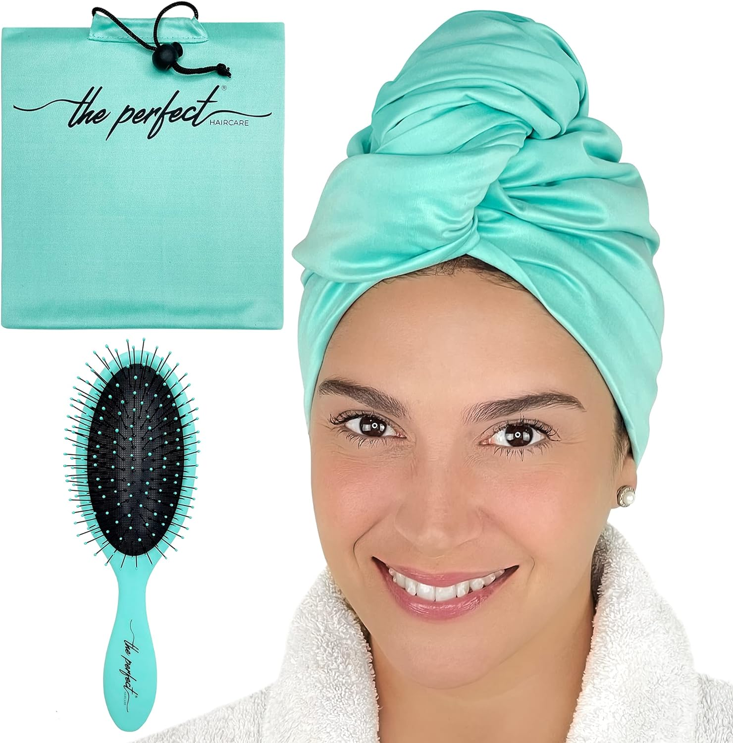 Microfibre Hair Towel Wrap for Women - Absorbent Quick Drying Turban for Wet, Curly, and Long Hair for Women, Girls, and Kids - anti Frizz - the PERFECT HAIRCARE - Aquamarine