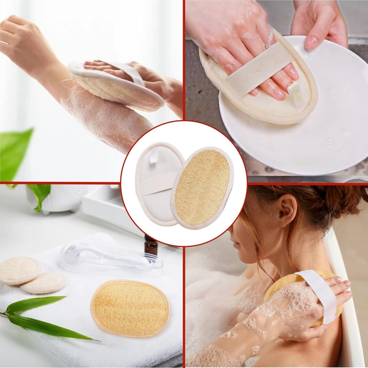 2 PCS Vegan Exfoliating Loofah Sponge Pads,Natural Loofah Pad Exfoliating Body Scrubber,Durable Gentle Terry Towel Cloth,Clean Your Body Face & Back While an Washcloth Removes Oils image number 4