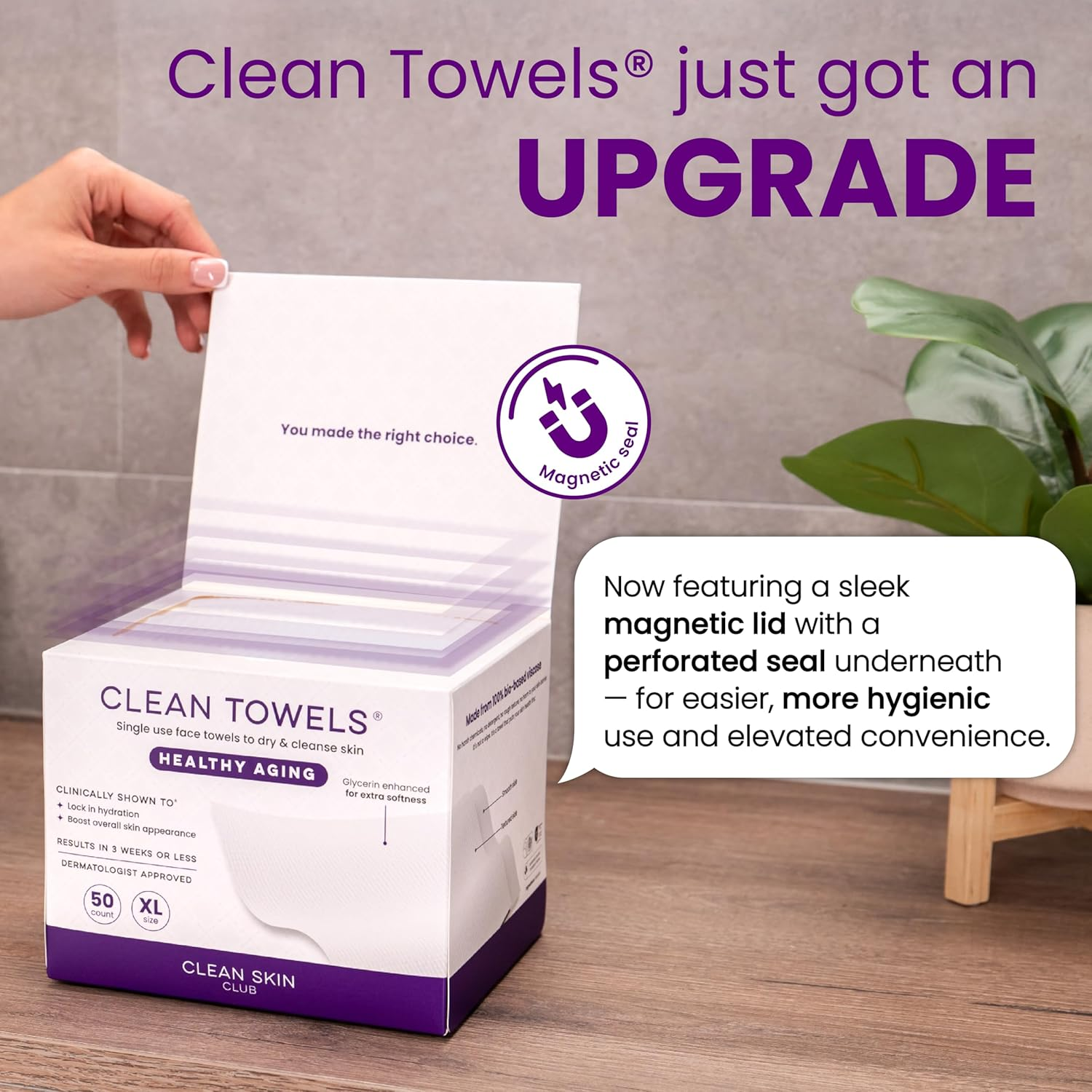 Clean Skin Club Healthy Aging Clean Towels&reg; XL, Smooths Fine Lines Wrinkles & Texture in 6 Weeks, Treated for Extra Softness, Disposable Face Towels, anti Aging Makeup Remover Dry Wipe, 50 Count image number 4