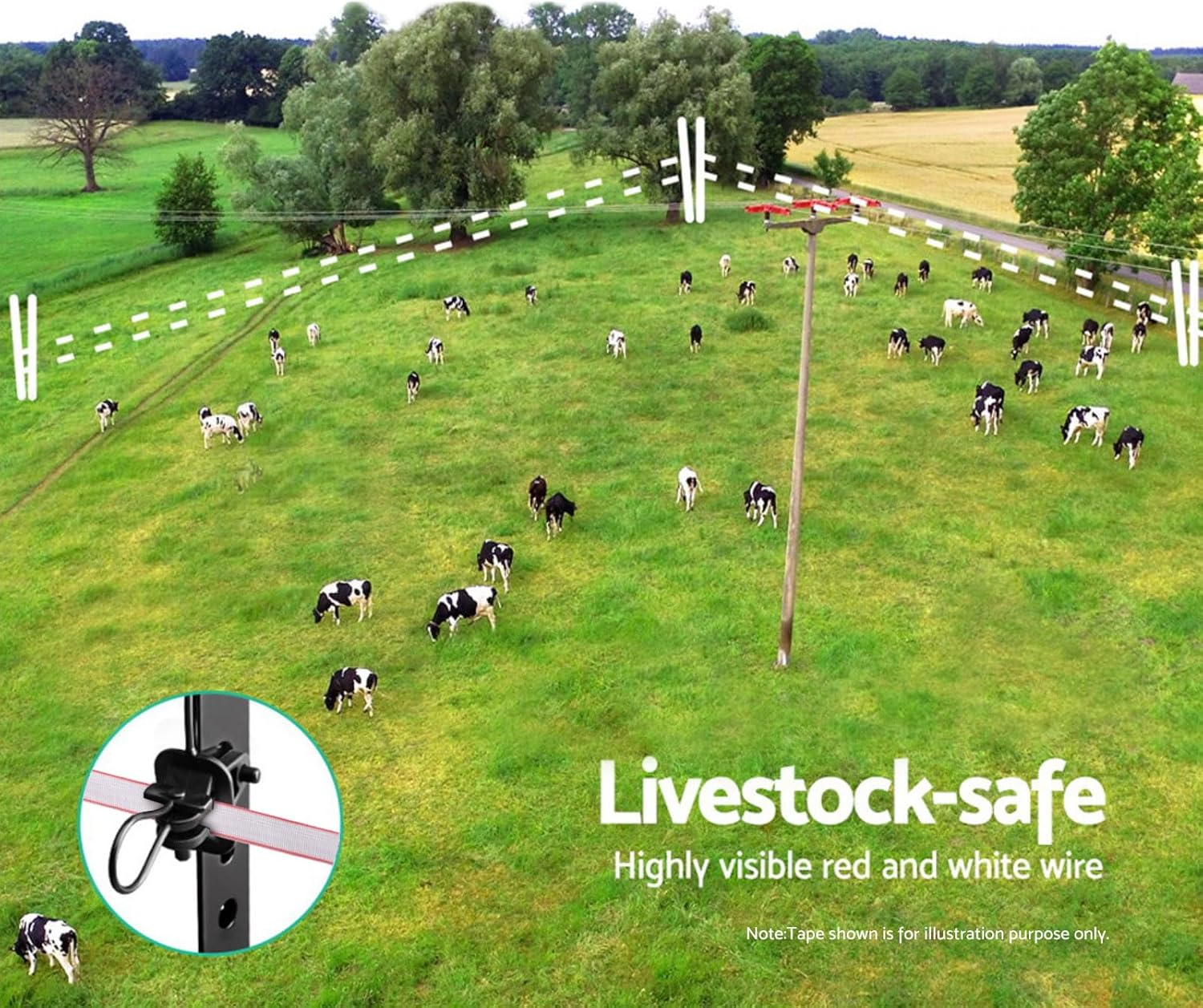 Giantz Electric Fence Tape 40Mm Polytape 400M Electric Fence Wire for Farm Animal Control Red White High Visibility image number 1