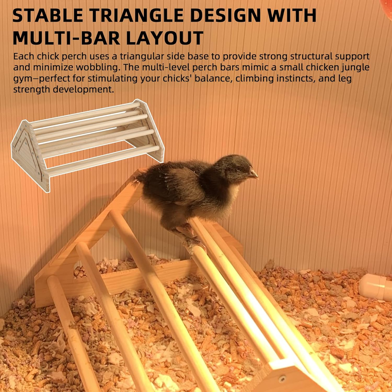 Tongass 3-Pack 15.75" Extra Long Chicken Perch, Freestanding Roosting Bar for Baby Chicks, Durable Polished Pine Roosting Bar, Perch Stand for Chicken Brooder image number 4