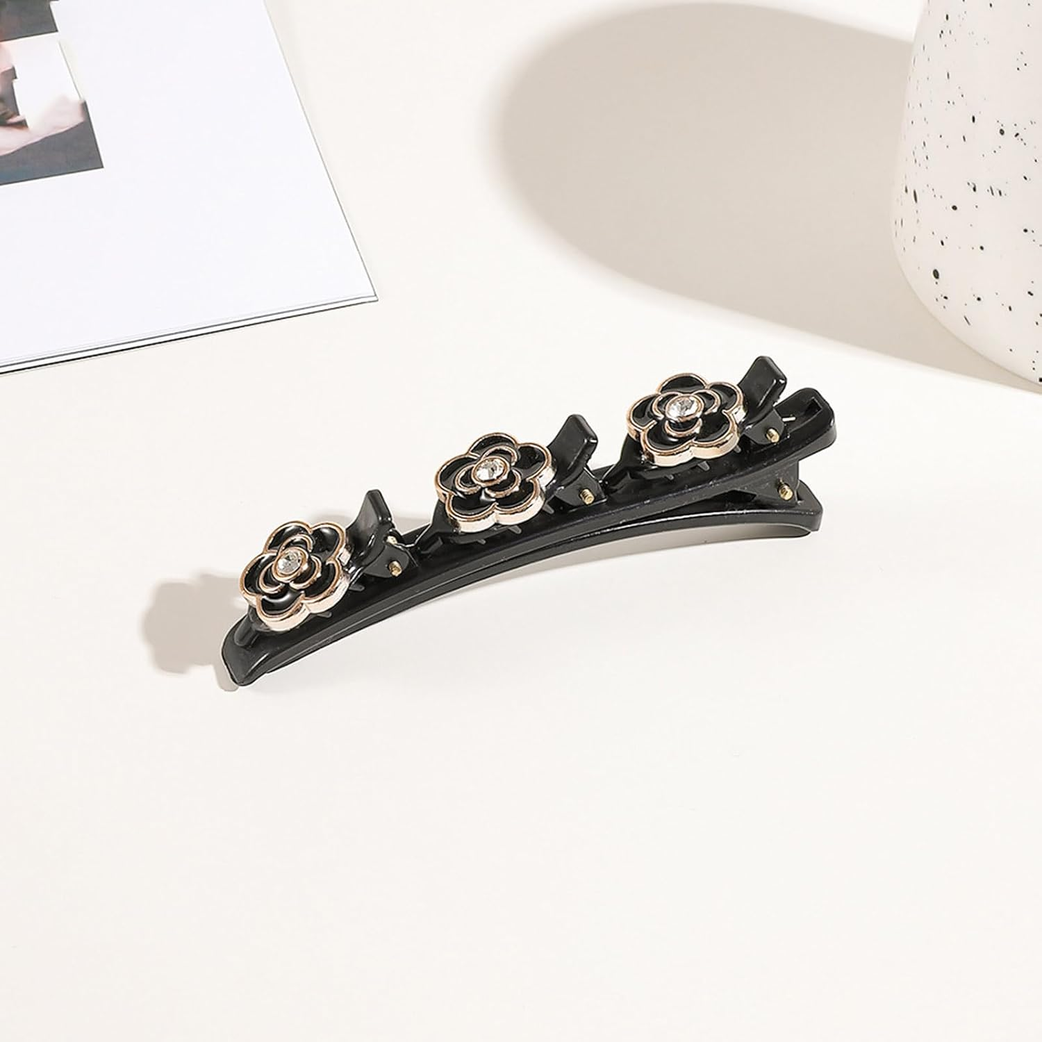 Braided Hair Clips with Sparkling Crystal Stone and 3 Small Clips Beaded Hairpin Duck Bill Clip Braided Hair Clip with Rhinestones for Women as a Gift (Style: J) image number 2