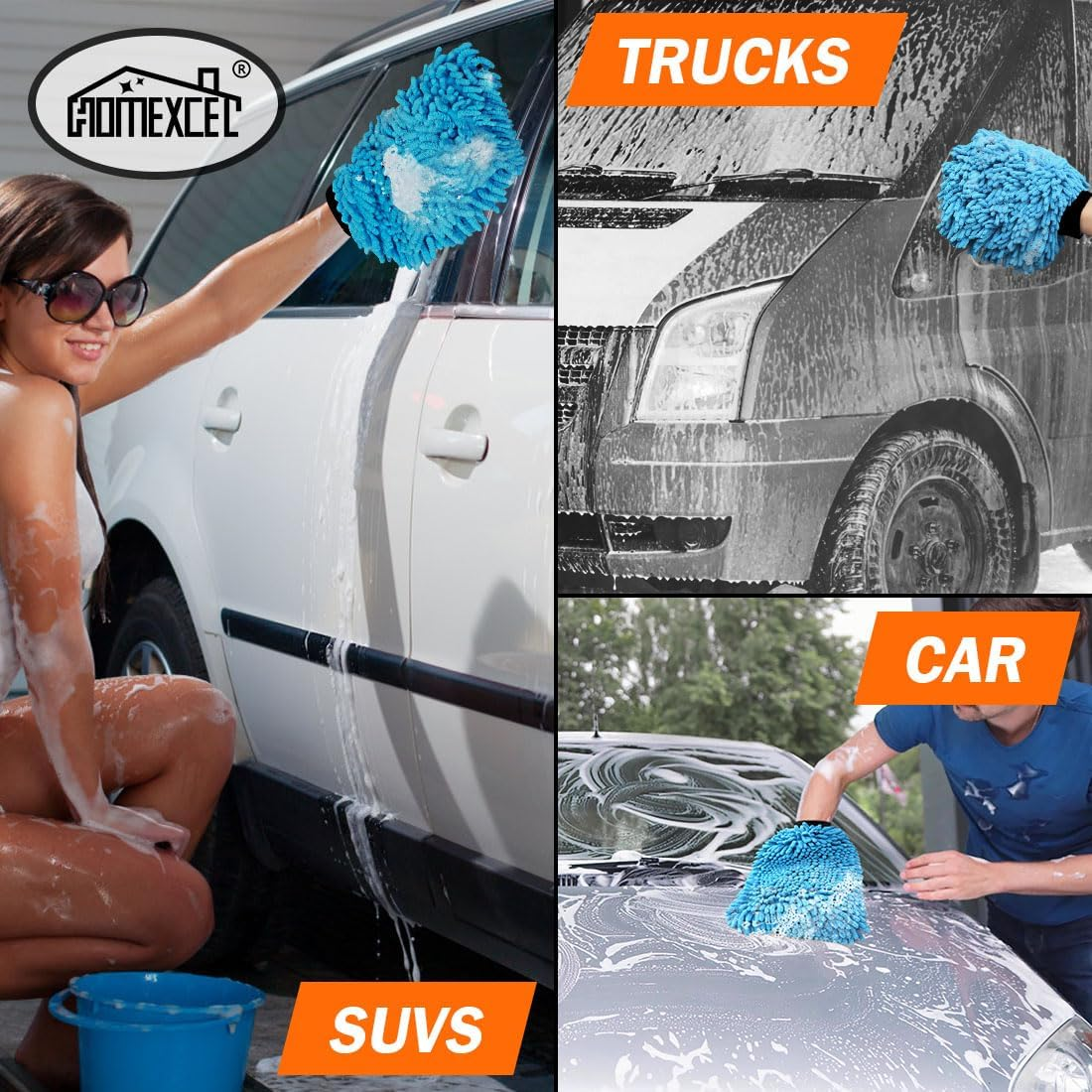 HOMEXCEL Car Wash Mitt, 2PK Chenille Microfiber Wash Mitt, Scratch-Free & Lint-Free, Rich Foam, Highly Absorbent, Double Sided, Perfect for Car Washing and Detailing, 10.2" X 6.7 ", Blue image number 6