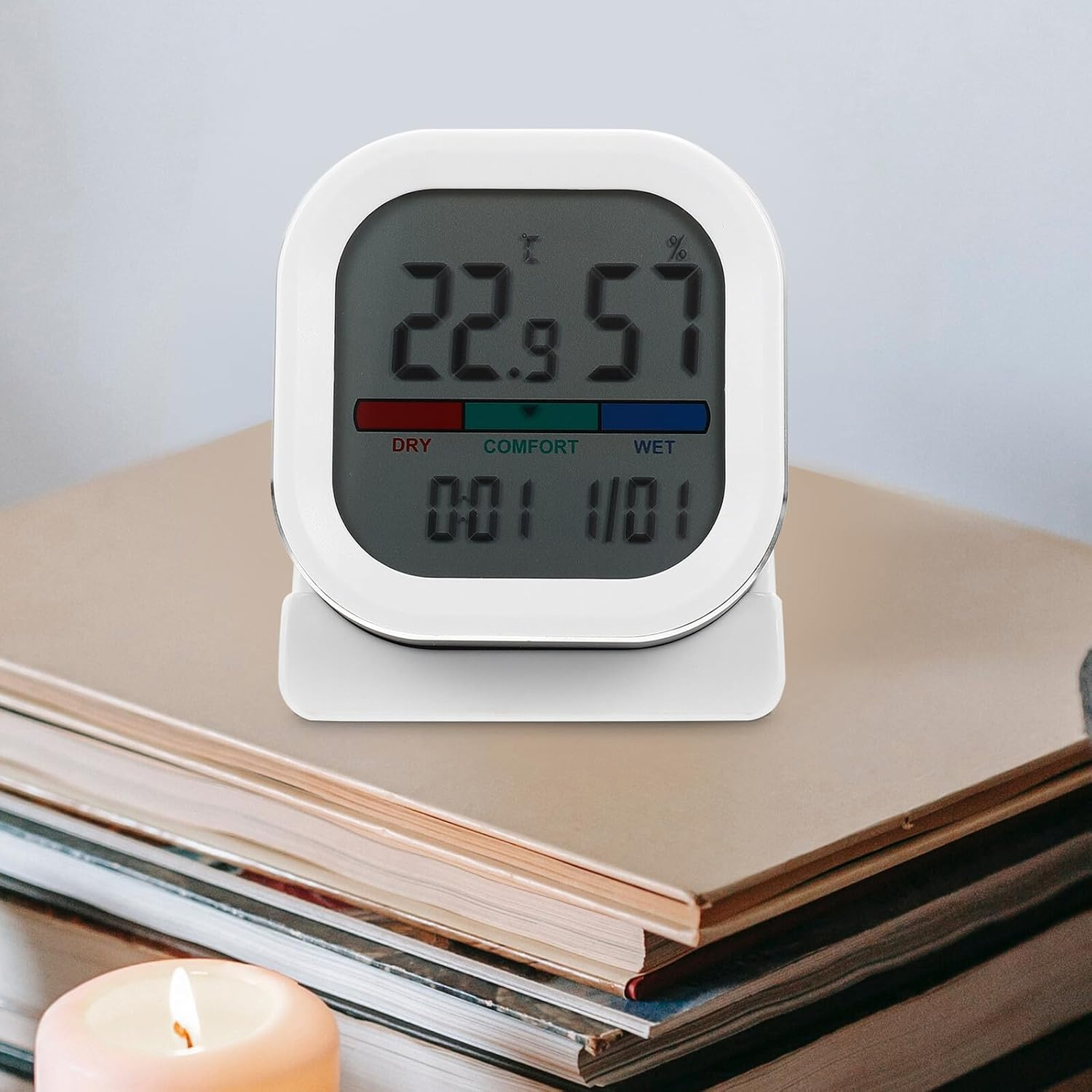 Alasum Digital Thermohygrometer with Clock Function Desktop Indoor Temperature Humidity for Home Office Greenhouse Reptile Tank Precise Measurement Aluminum Alloy Abs Design image number 6