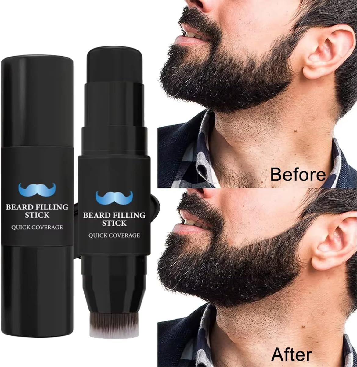 Beard Filling Stick, 2-In-1 Pencil Filler with Brush for Men，Sweatproof Waterproof Root Cover up Pen Long Lasting Coverage Natural Finish Beard Filling Stick Enhances Moustache and Hair Makeup (#01) image number 6