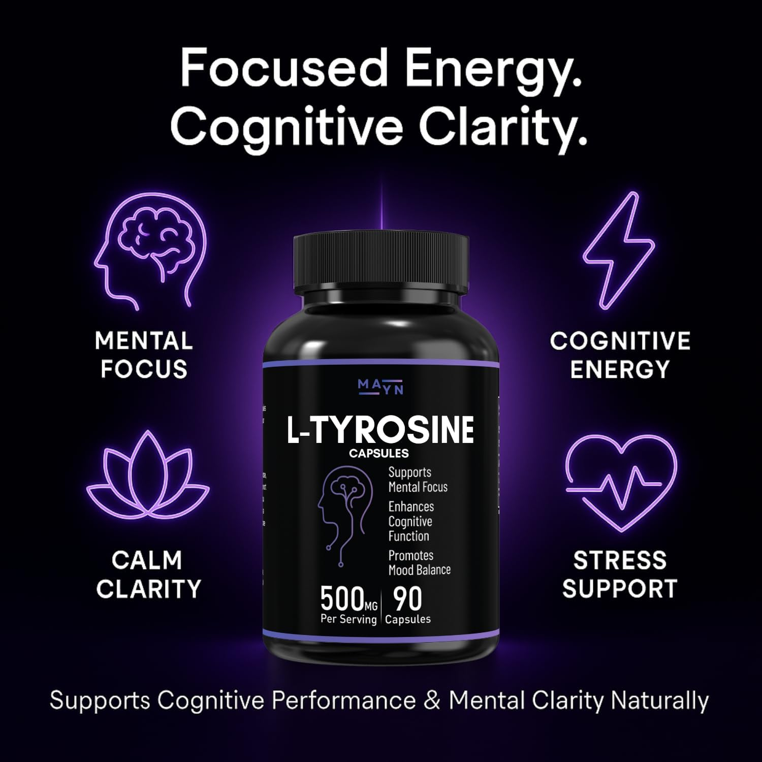 L-Tyrosine 500Mg &ndash; 90 Vegan Capsules | Non-Gmo, Gluten-Free, No Fillers | Dietary Supplement for Adults by MAYN image number 5
