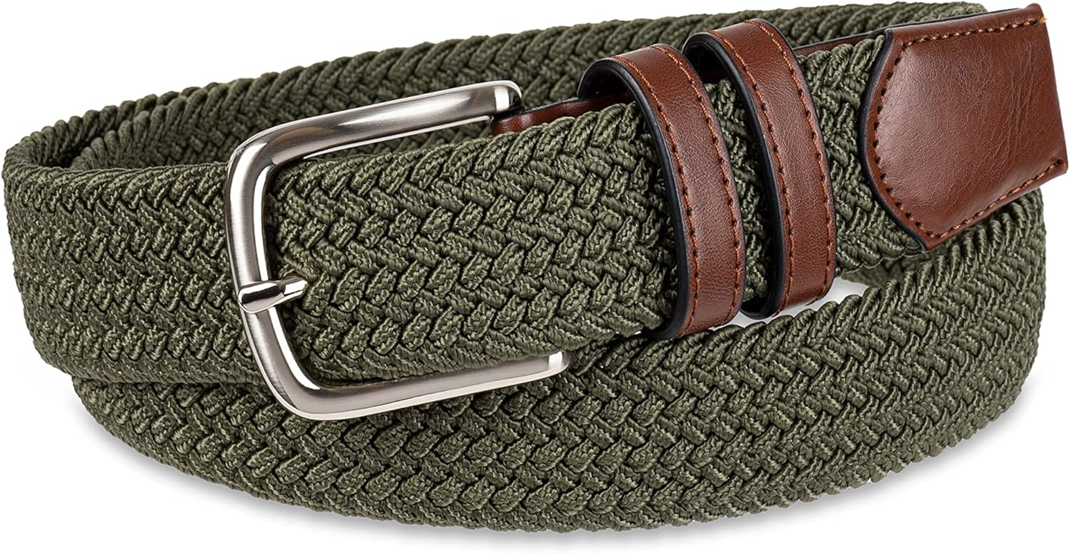 Amazon Essentials Men'S Stretch Woven Braid Belt, Dark Olive, 48 image number 3