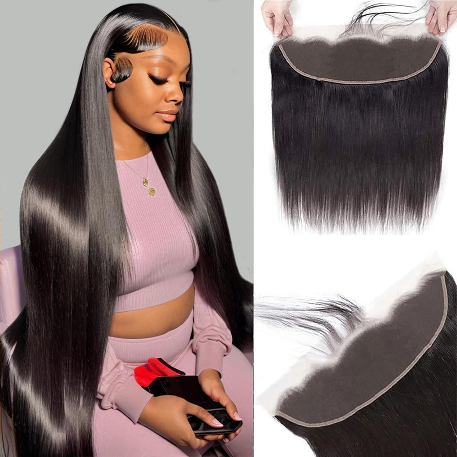 13X4 HD Lace Frontal Closure 10 Inch Straight Lace Frontal Human Hair 100% Unprocessed Brazilian Virgin Hair Ear to Ear Swiss HD Transparent Lace Closure Only Pre Plucked 1B Black image number 3