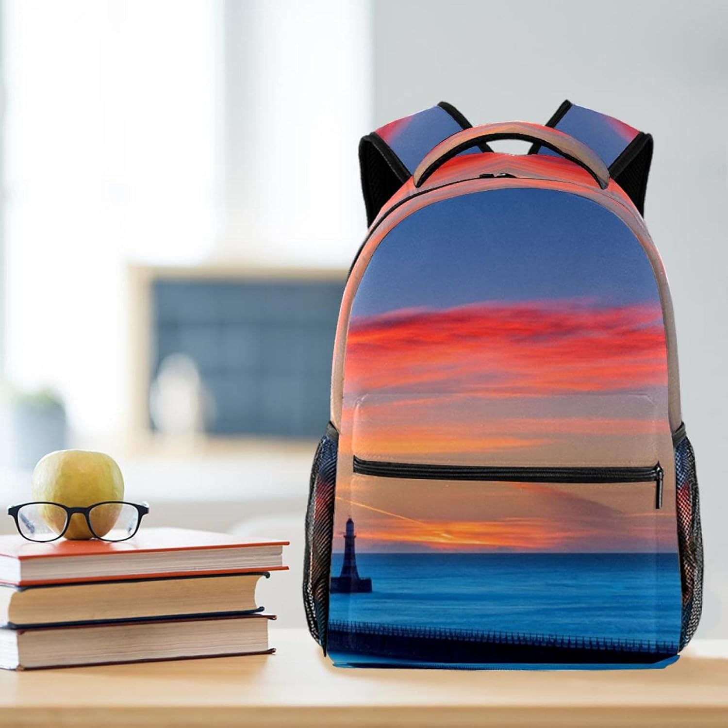 Sunset Lighthouse Backpack Students Shoulder Bags Travel Bag College School Tote Backpacks image number 1