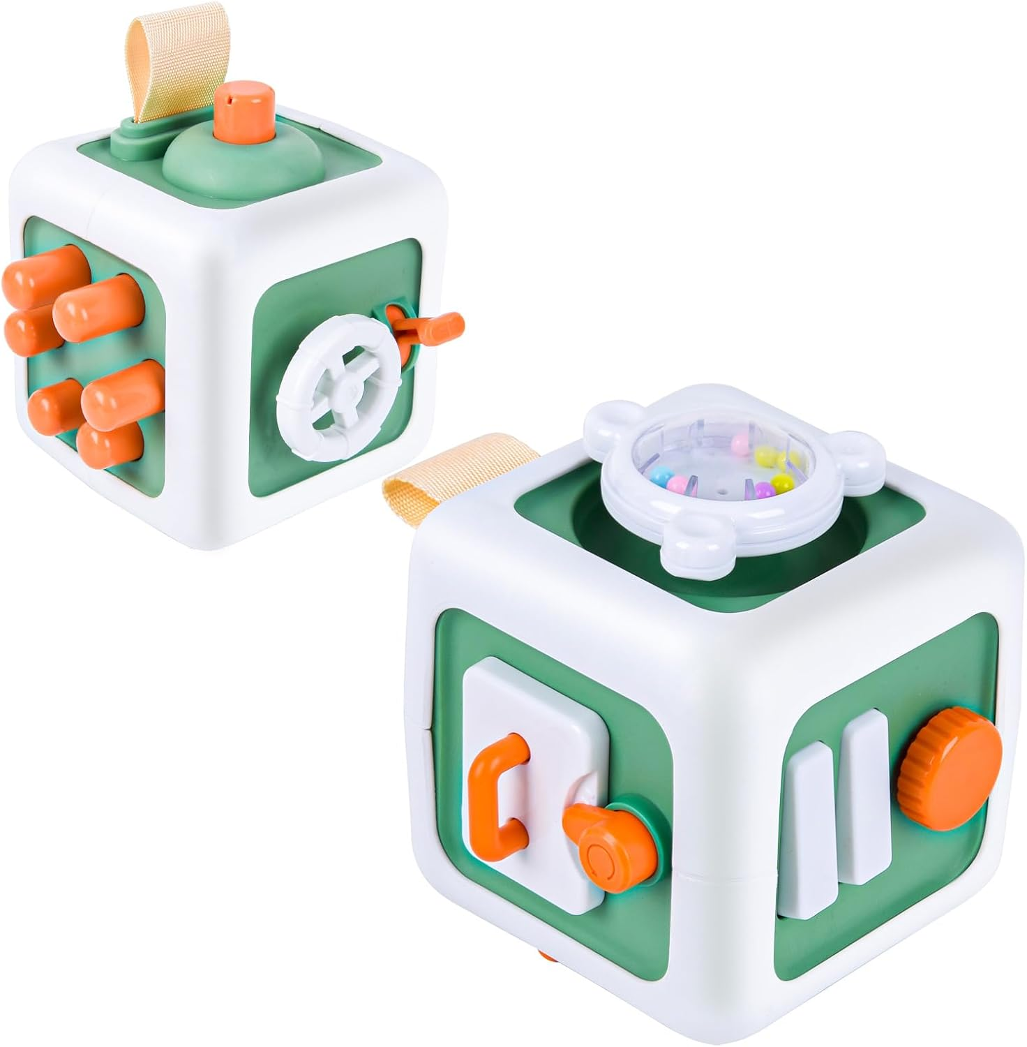 Busy Activity Cube Toys for 1 + Year Old Gifts, Sensory Learning Fine Motor Skills Toys for 18 Months, Montessori Airplane Travel Car Toys for Toddler 1-3, 1St Birthday Girl Gifts 18 Months + (Green)