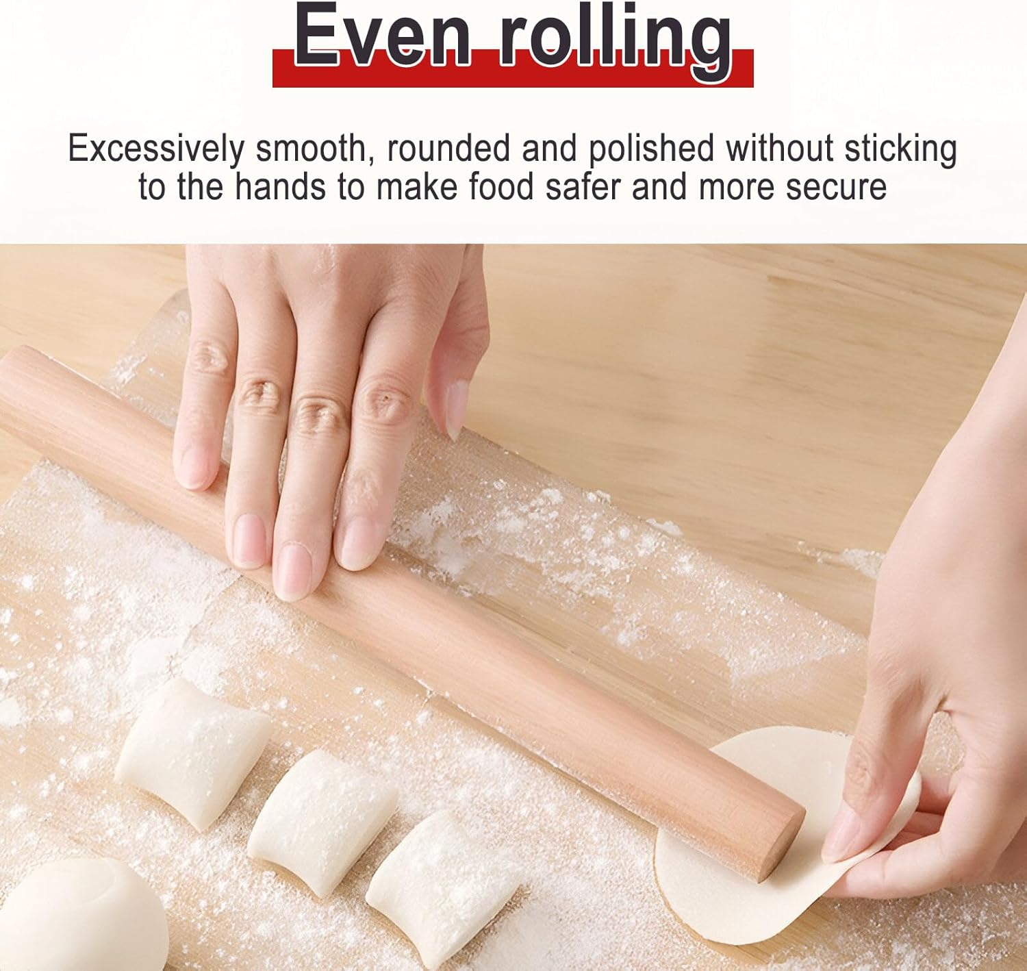Rolling Pin, Beech Wood Rolling Pin without Handles Professional Wooden Feel Smooth Non-Sticky Suitable for Pastry Making Dough Dumpling Wrapper Baking Utensils(40Cm) image number 4