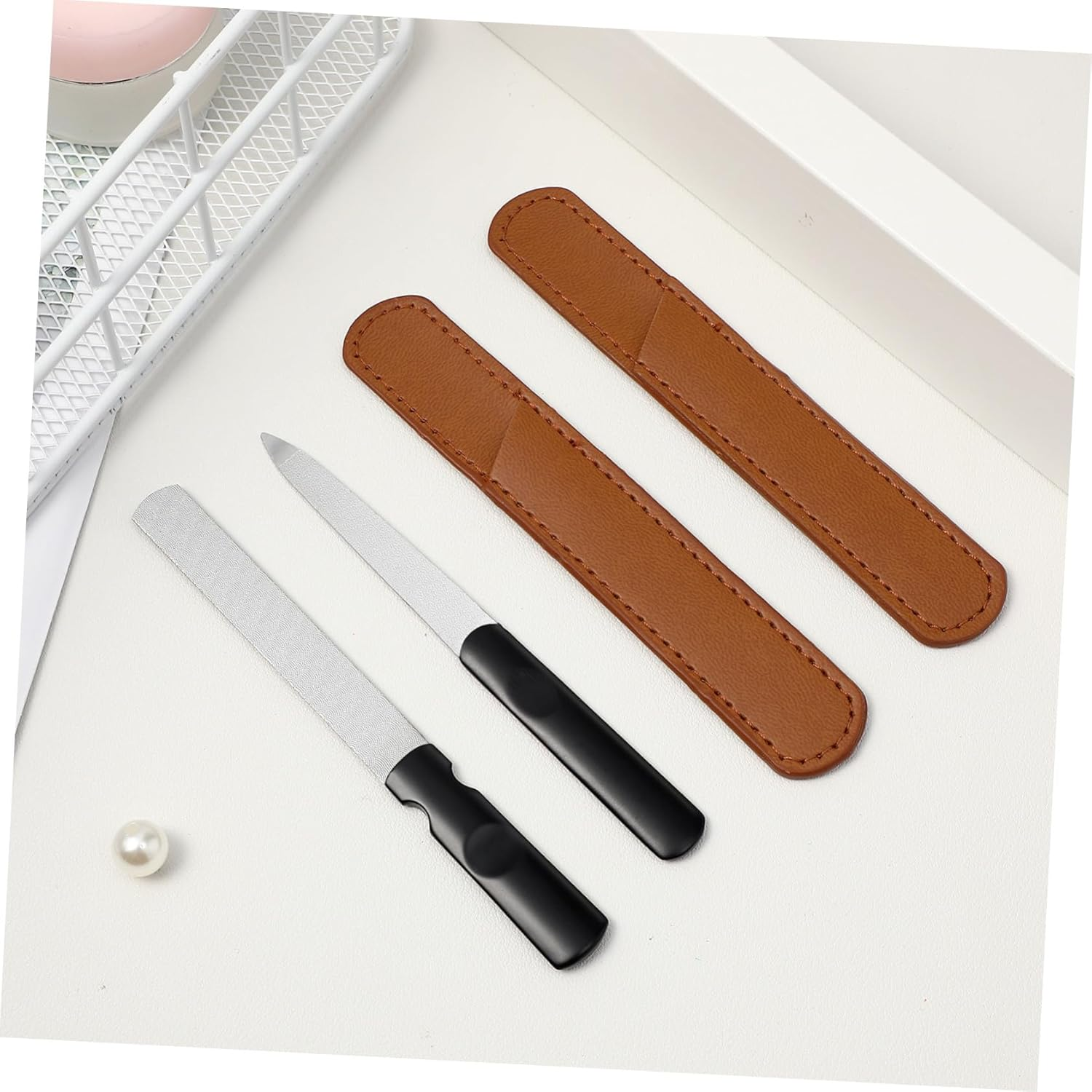 WOONEKY 2Pcs Stainless Steel Nail Files with Non Slip Ergonomic Handle and Leather Case Manicure Pedicure Tool for Fingernail and Toenail Polishing Washable and Resistant Professional image number 5