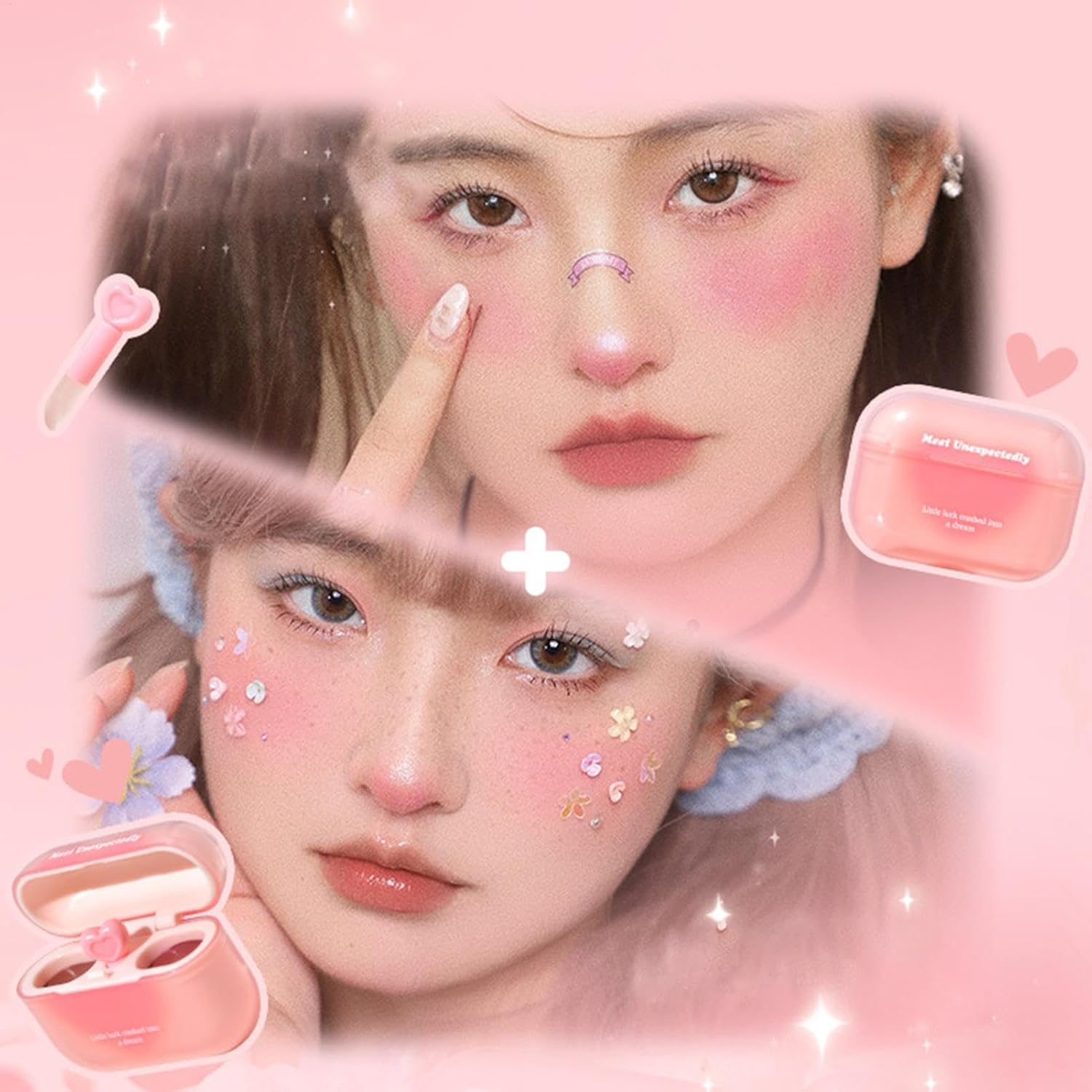 Girls Lip Gloss - Double Lip Gloss Tint - Earbuds Case Formed Lip Gloss Tint, Lipstick Balm with Heart-Shaped Applicator Long Lasting for Lip Care image number 6