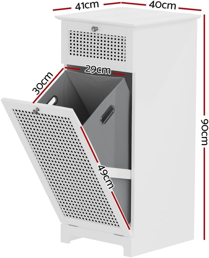 Artiss Laundry Hamper Cabinet, Bathroom Storage 90Cm Height Cupboard Side Table Toilet Corner Shelf Storages Cabinets Unit Home Furniture Organiser Accessories, with Drawer and Clothes Basket White image number 5