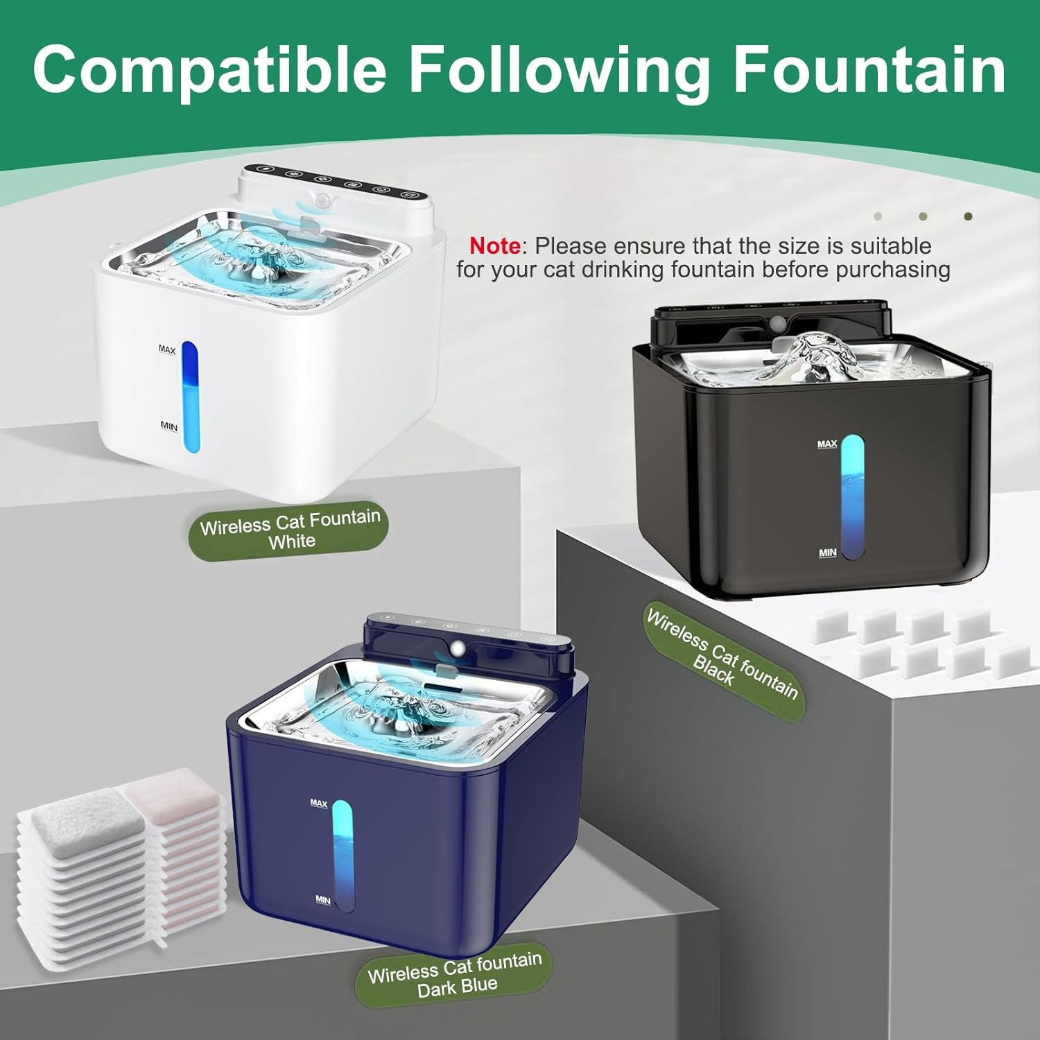 Hantoc Pack of 20 Replacement Filters for Drinking Fountains, Cat Fountains, 10 Pieces Carbon Filters and 10 Pieces Foam Filters for 3.2 L Battery Operated Cat Water Fountain P08 Replacement Filter