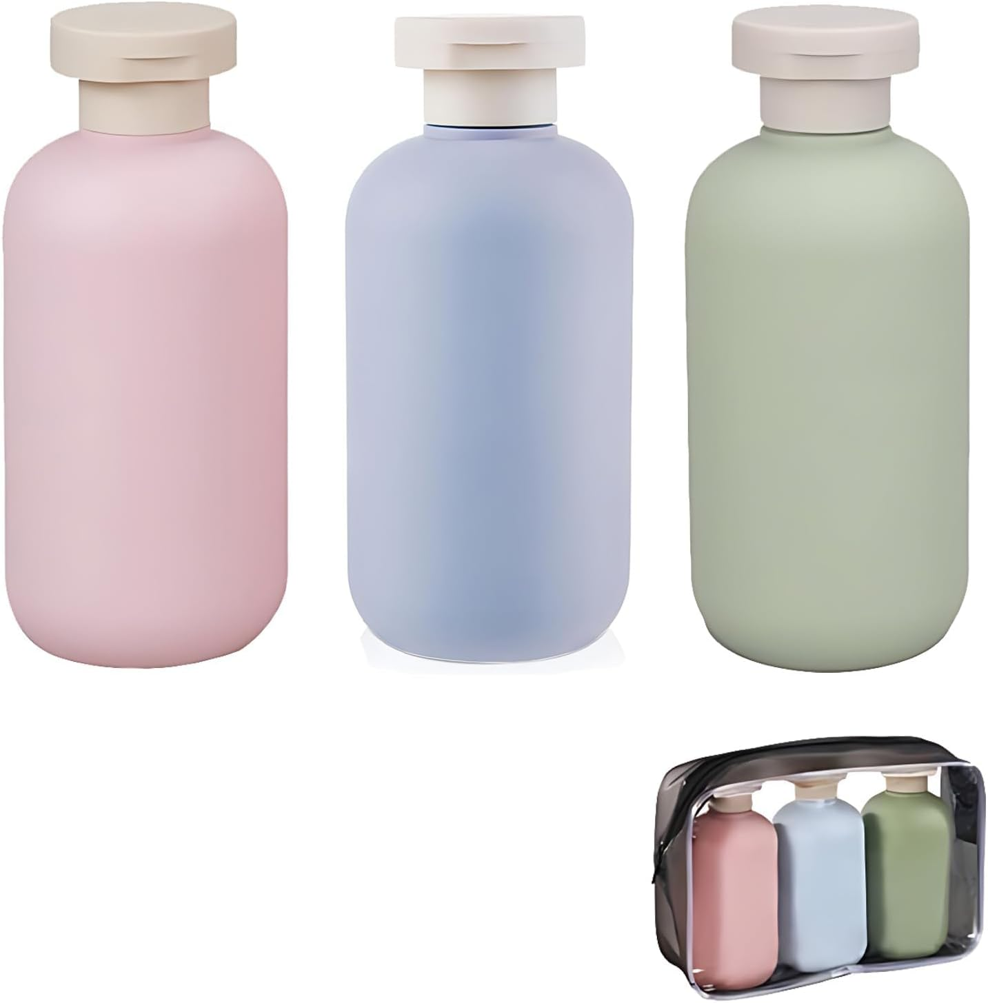 3 Pcs 200Ml Plastic Bottles, Travel Bottles, Travel Bottles for Toiletries, with Bag, Refillable Travel Container, with Flip Cover, Suitable for Hair Conditioner, Lotion image number 1