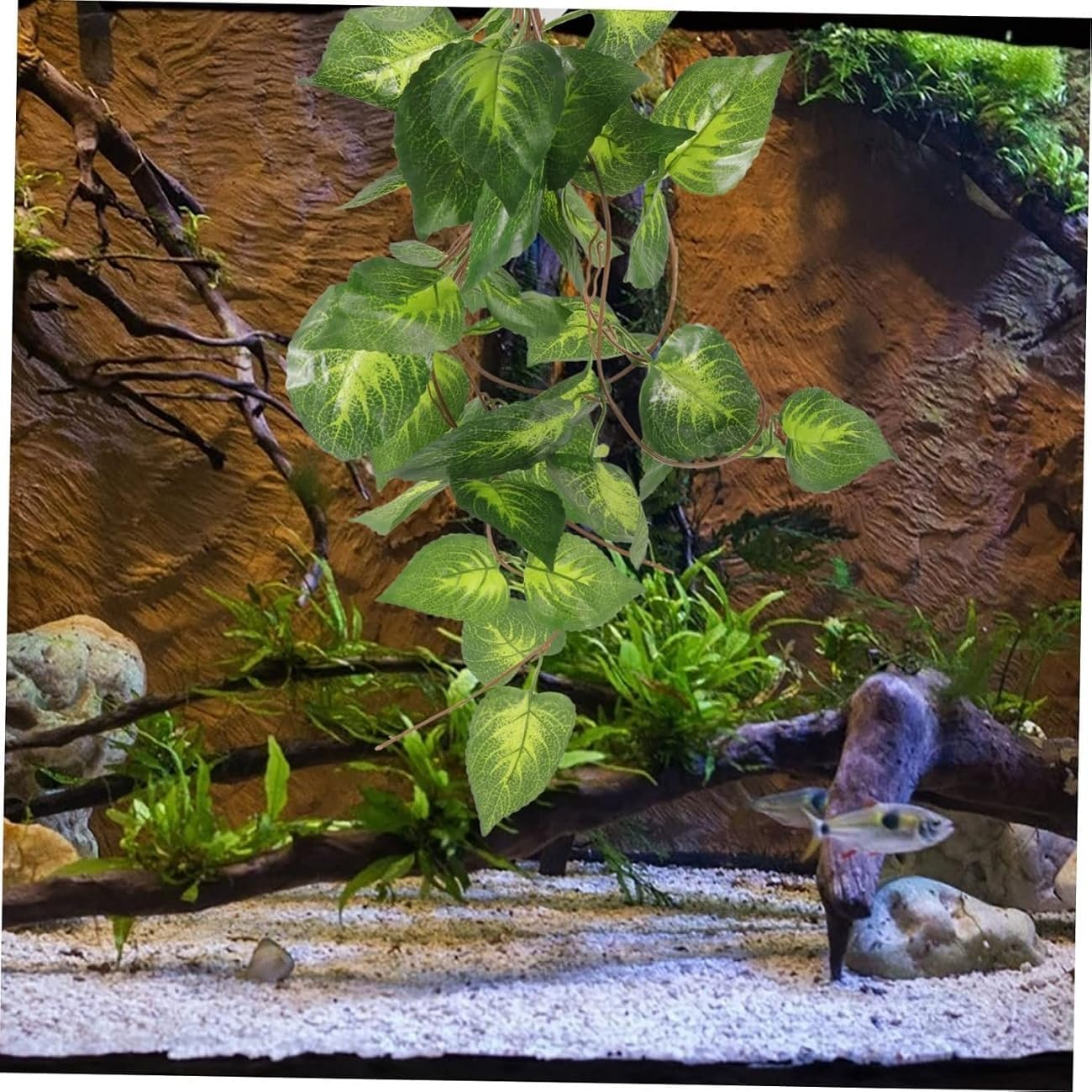 WADY Fake Plant Reptile Tank Hanging Realistic Decorative Reptile Plant Fake Artificial Terrarium Plant Ornament for Aquarium Ideal for Reptile (&lrm;Light Green) image number 3