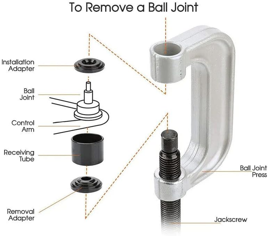 LEDON 10Pc Ball Joint Press Service Kit Remover Separator Adaptor 4X4 Garage Tool Includes C-Frame, Forcing Screw, Adapters & Cups - Garage Mechanic Essential