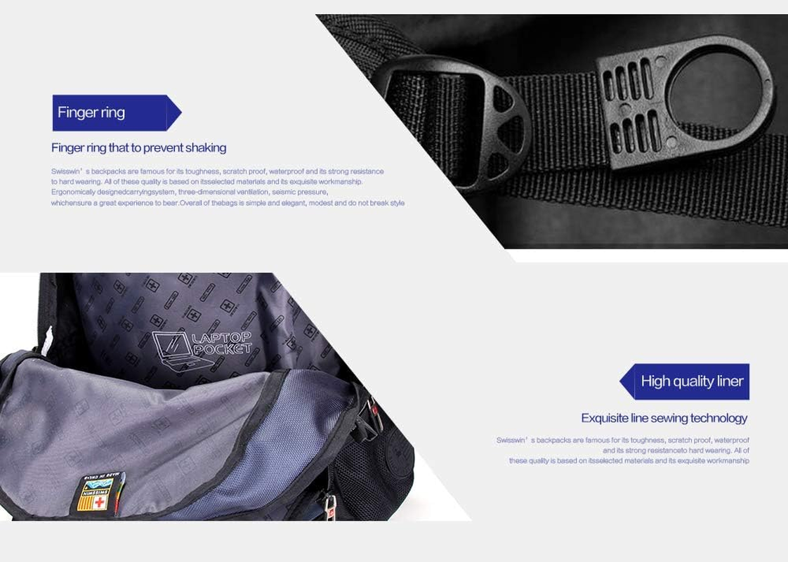 SWISSWIN Swiss Waterproof Business Backpack Travel Backpack College School Backpack Casual Daypack Daily Shoulder Bag SW9031 Black 15 Inch Laptop Notebook Backpack for Men Womens Boys Girls image number 2