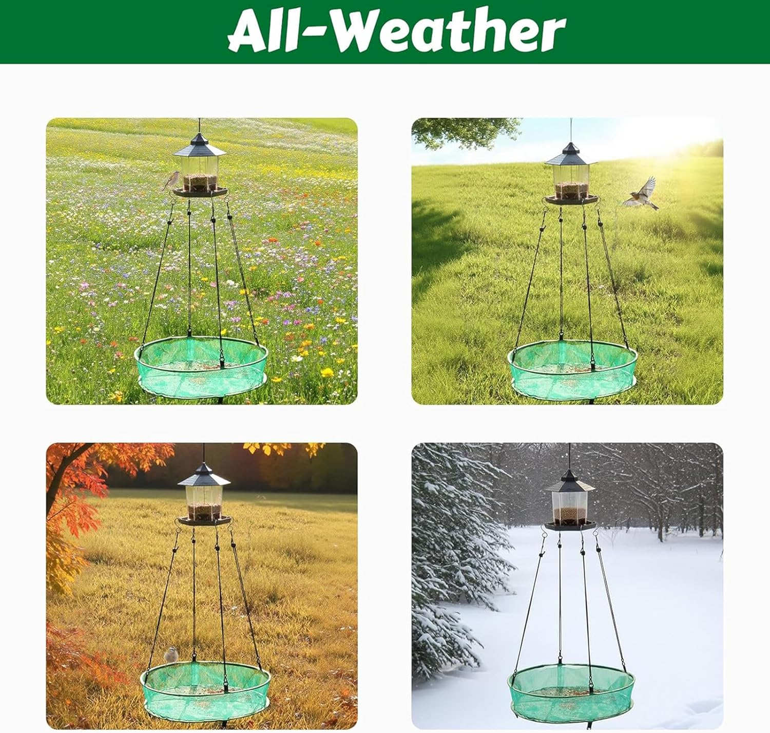Bird Seed Catcher Tray for Hanging Feeders, 2 Pack Platform Hoop, Hummingbird Feeder Accessory for Outdoor Garden (Green, (Green, 50 * 10)) image number 2