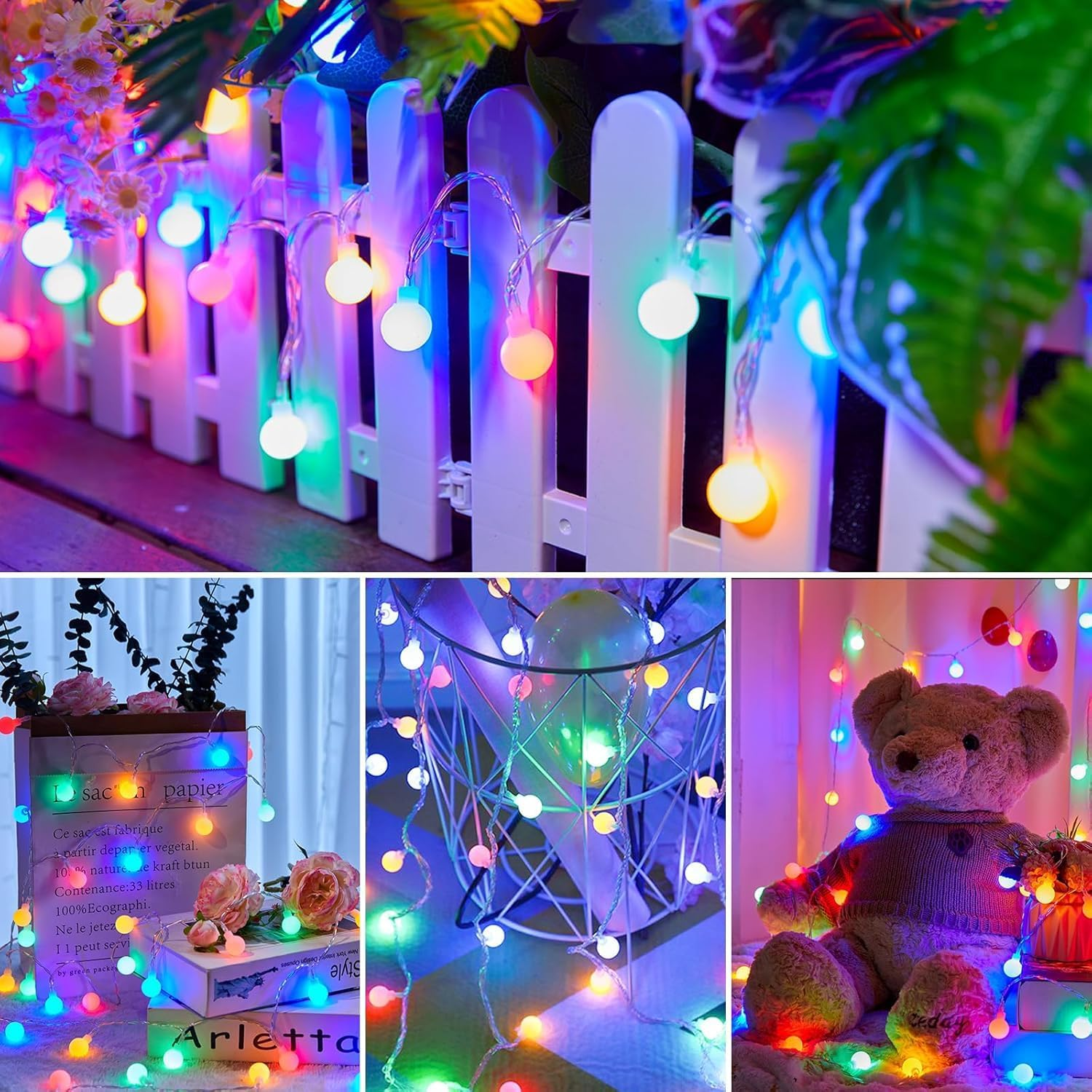 Fairy Lights Battery Operated, 34Ft 100 Led Lights, Globe String Lights, Waterproof 8 Modes with Remote Mini Lights for Indoor Outdoor Bedroom Party Wedding Garden Christmas Tree Decor, Colorful image number 4