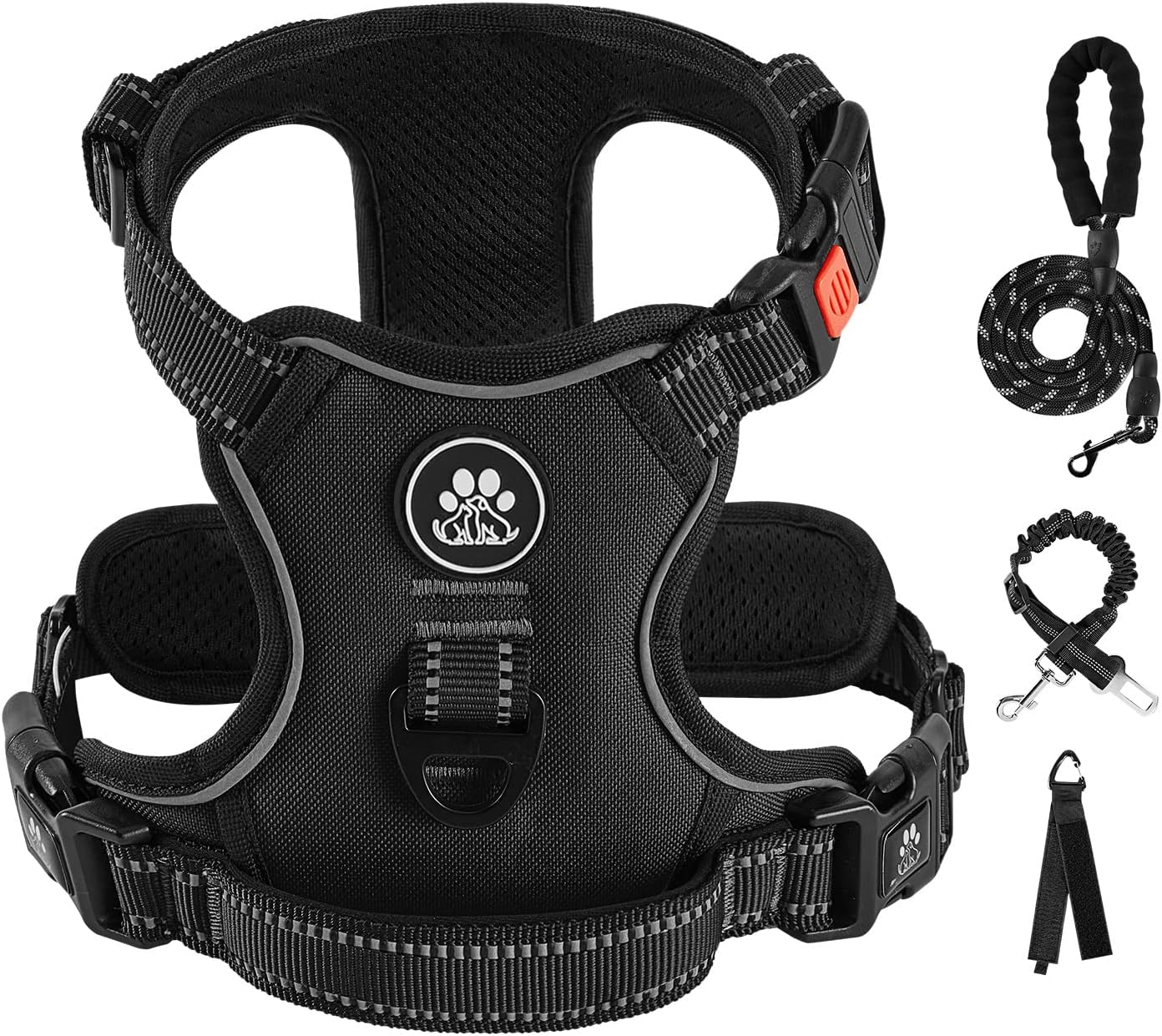 IVY&LANE No Pull Dog Harness for Small Dogs, Dog Vest Harness with Leash, Safety Belt and Storage Strap, Fully Adjustable Harness, 360&deg; Reflective Strip, Soft Handle (Purple, S)