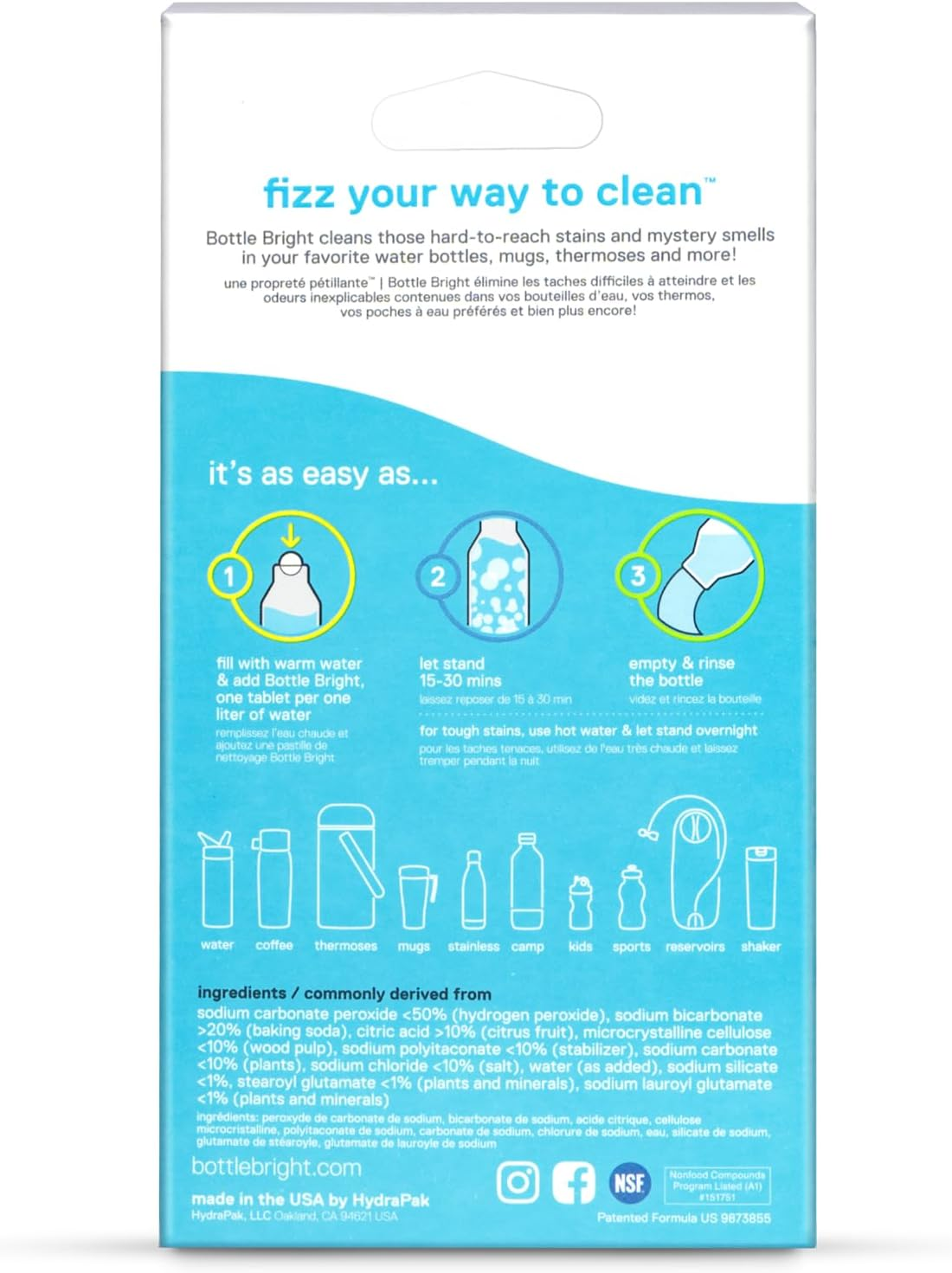 Bottle Bright- All Natural, Biodegradable, Chlorine & Odor Free Water Bottle & Hydration Pack Cleaning Tablets image number 3