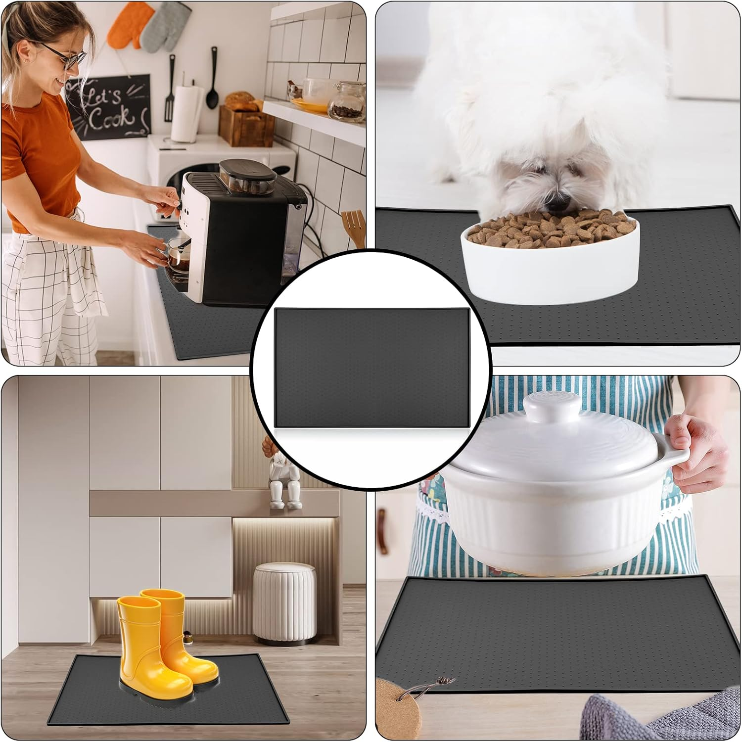 Silicone Mat under Coffee Machine, Non-Slip Mat for Fully Automatic Coffee Machine, Barista Accessories with Granules Design for Stabilising the Coffee Machine and Protecting the Table Top (Black) image number 3