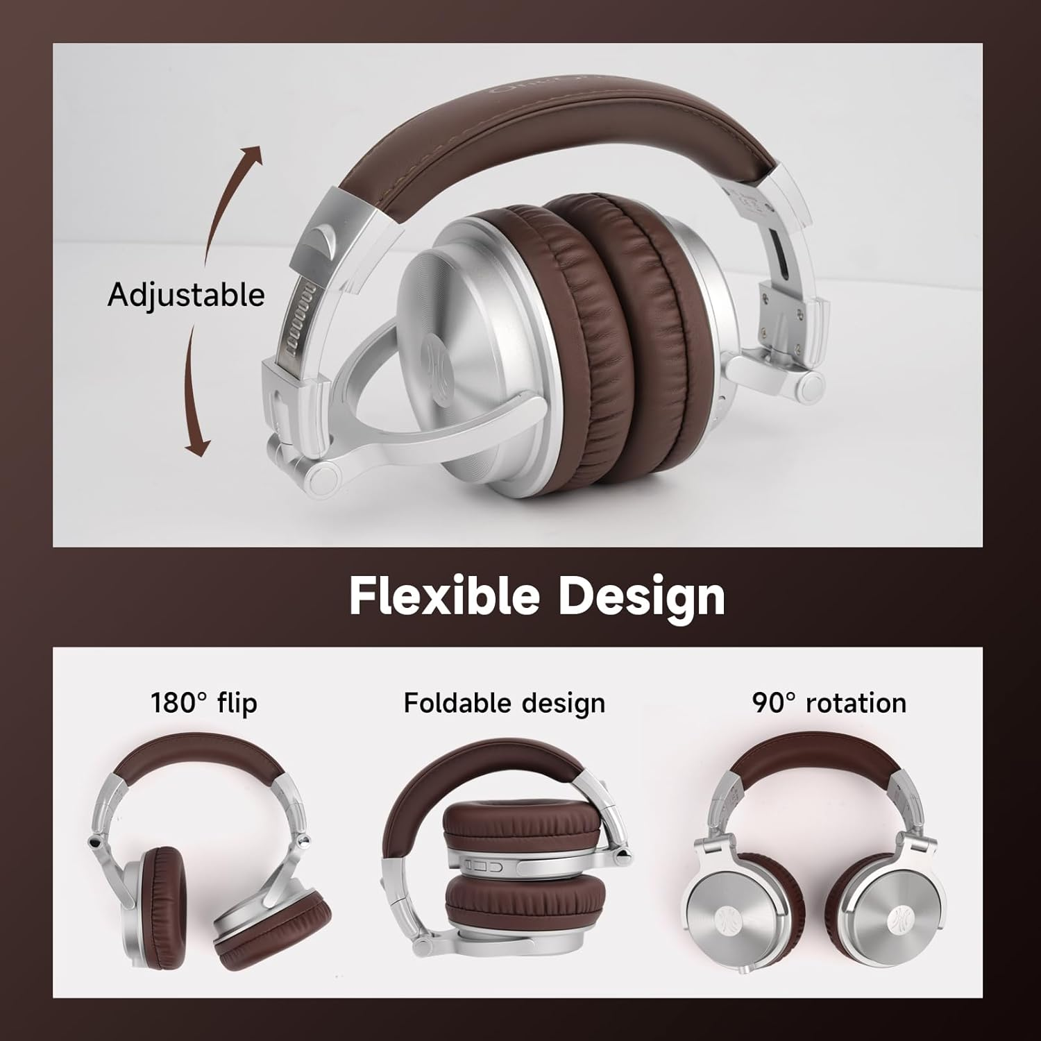 Oneodio Bluetooth over Ear Headphones, 110 Hrs Wireless/Wired Stereo Sound Foldable Headsets with Deep Bass 50Mm Neodymium Drivers for Pc/Phone/Tablet - Studio Wireless Pro C, Silver image number 2