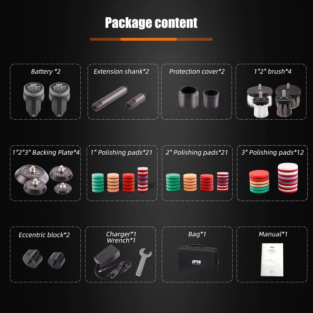Battery Polishing Machine, Angle Polisher, SPTA 12 V Mini Battery Ezenter Polishing Machine Polisher with Battery Polisher 25 Mm/50 Mm/80 Mm Polishing Pad/Polishing Sponge/Wool Disc, for Polishing Car image number 1