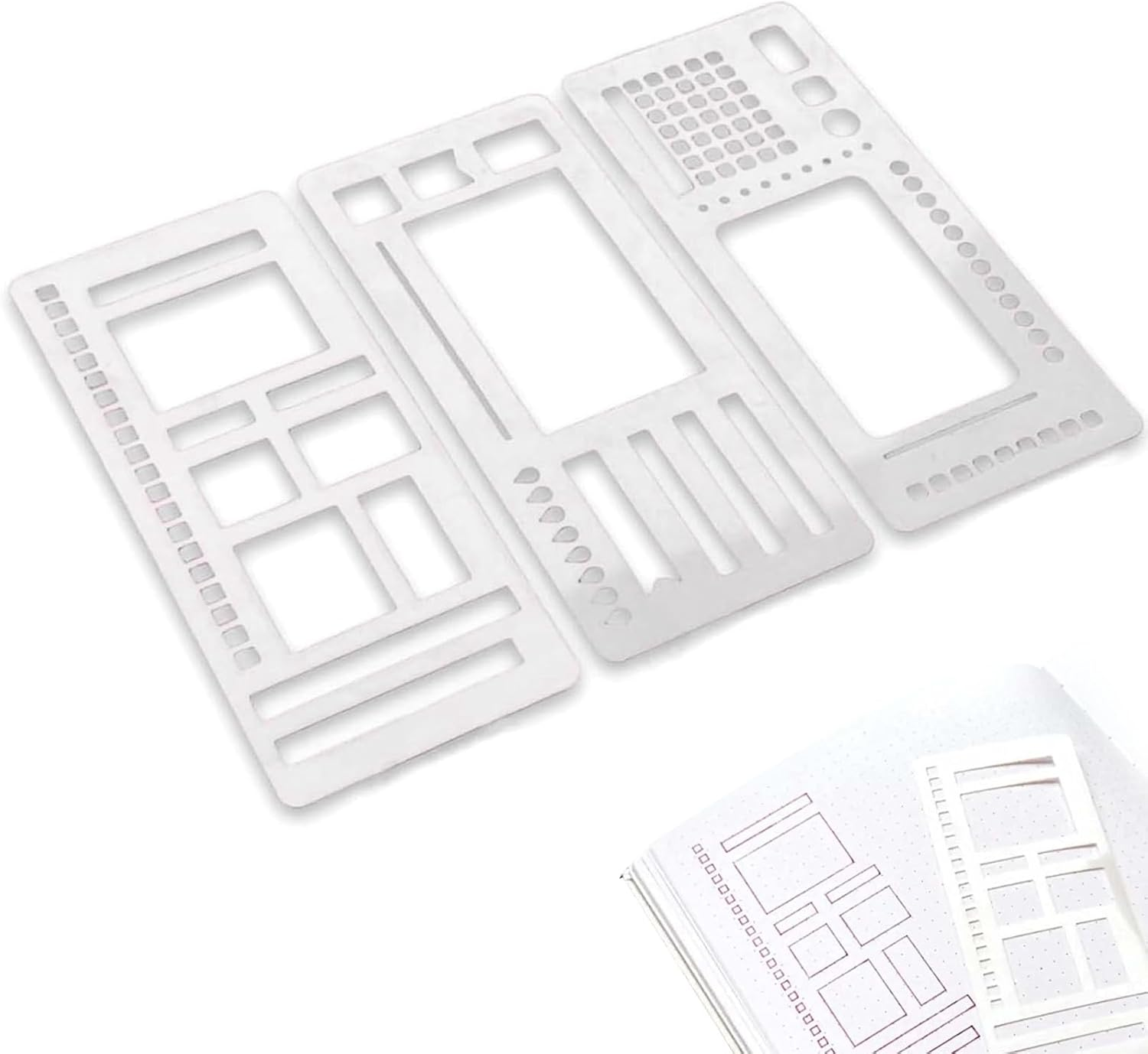 Handmade Flexible Record Template, Planner Stencils Handmade Flexible Record Template, 3-Pack Bulletjournal Stencils, Versatile Drawing Templatekit for Drawing Rectangle Checkboxes (A)