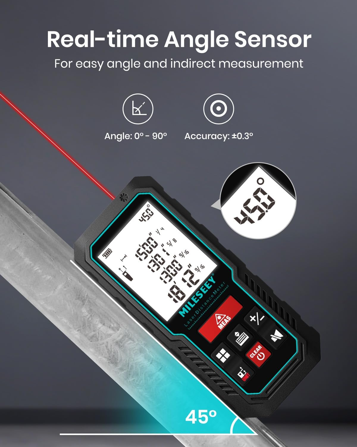 Mileseey Laser Measure, Laser Tape Measure,&plusmn;2Mm Accuracy Digital Tape Measure with Area, Volume Measurement, LCD Backlit, Mute Function, IP54, Battery Included