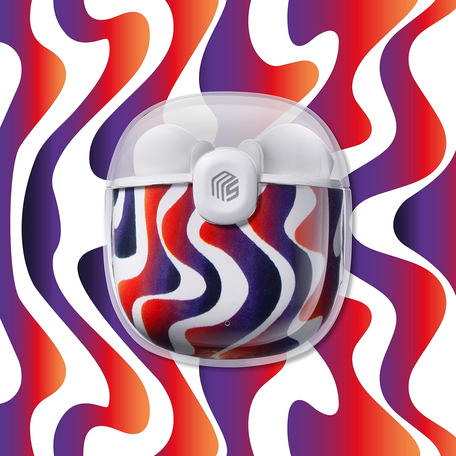 Music Sound | DRIP - Bluetooth Capsule Headset - Transparent Case with Fashionable Patterned Design - 19 Hours Playtime - Controls on the Earpiece - Wave Fantasy