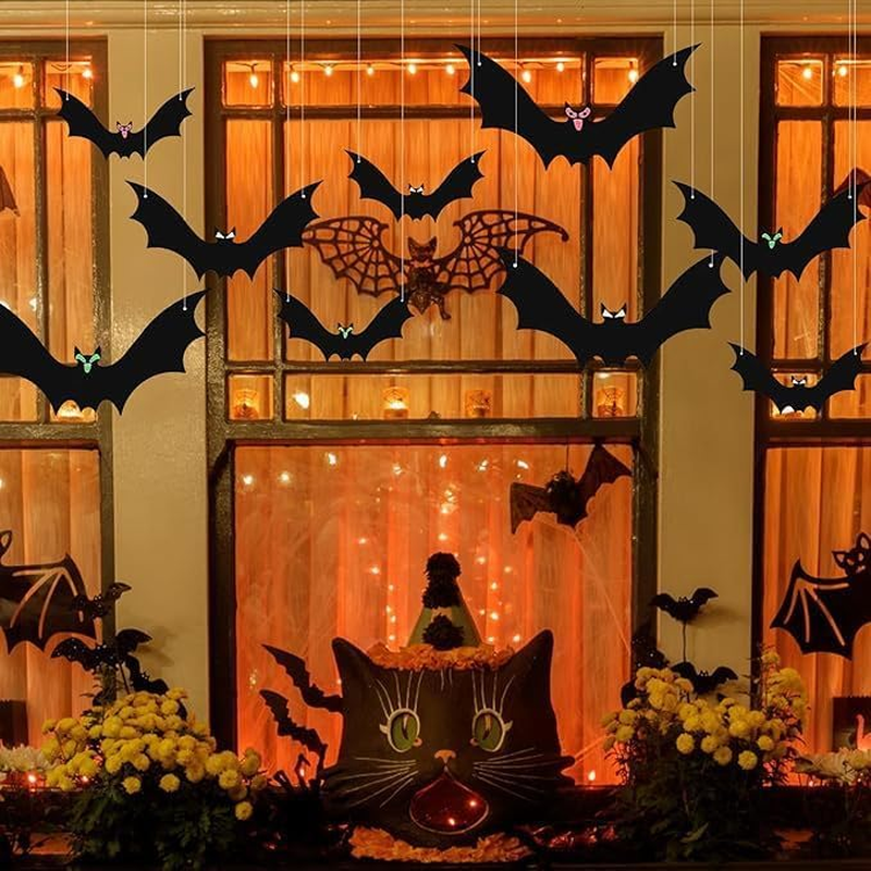 21PCS Plastic Bats Halloween Decoration outside Large Flying Outdoor Decor 3 Different Sizes with Cute Eye Stickers for Hanging in the Tree, Porch, Yard, Lawn, Indoor image number 5